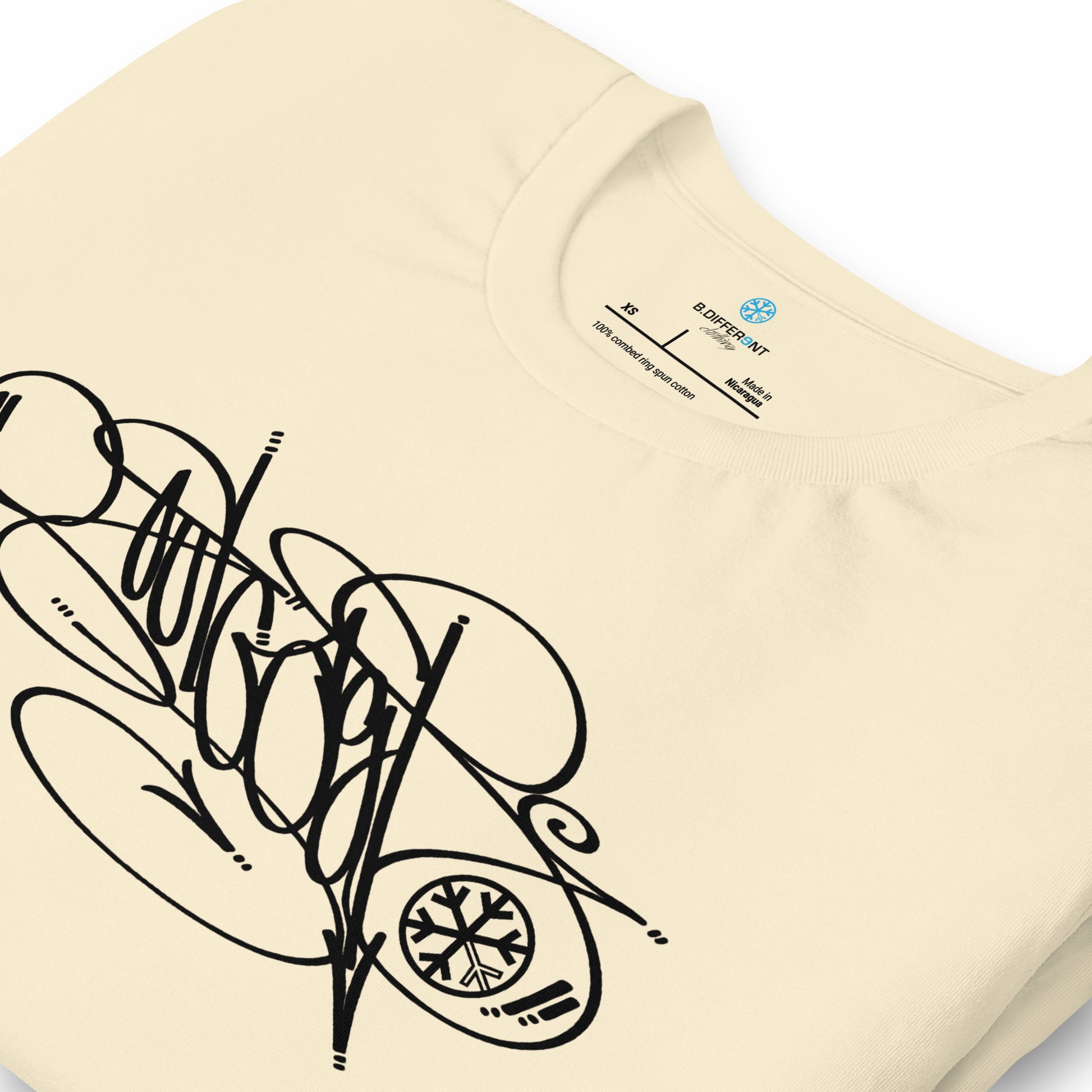 Beige-Outcast Tag Tee by Graffiti Dad from B.Different Clothing, detail, graffiti-inspired streetwear t-shirt