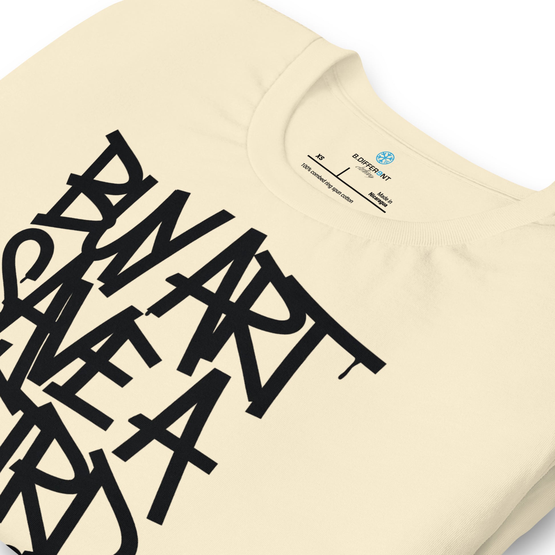 Beige-Buy Art Save a Weird Person Graffiti Tee from B.Different Clothing, detail, graffiti-inspired streetwear t-shirt