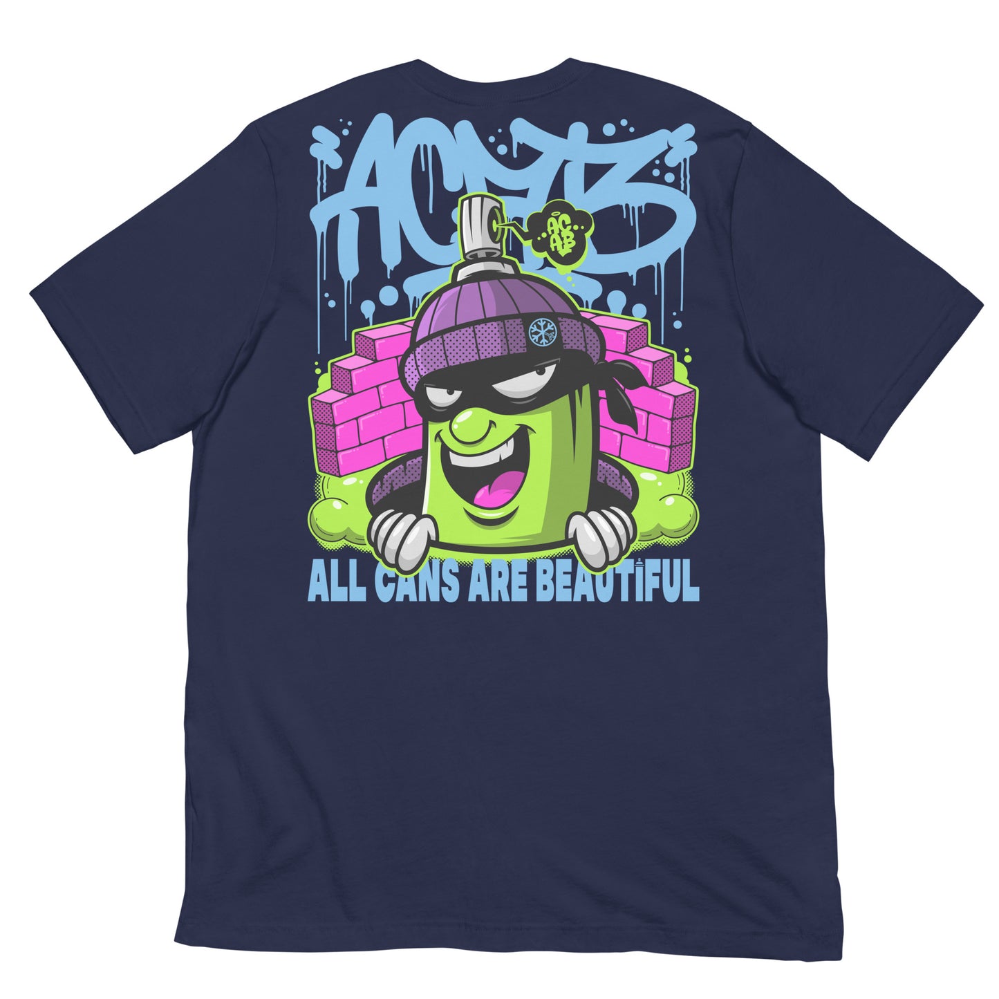 Navy-ACAB Graffiti Character Tee from B.Different Clothing, back view, graffiti-inspired streetwear t-shirt