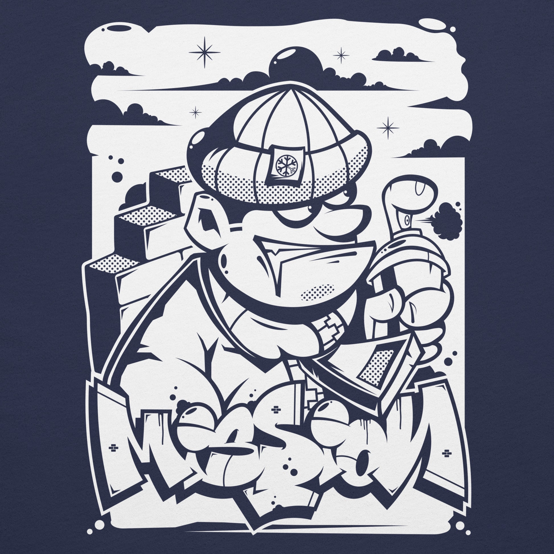 Navy-Mission Graffiti Character Tee from B.Different Clothing, graphic, graffiti-inspired streetwear t-shirt