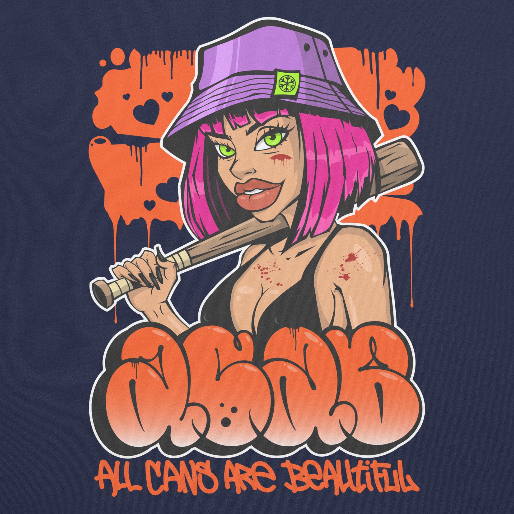 Navy-ACAB Girl Graffiti Tee from B.Different Clothing, graphic, graffiti-inspired streetwear