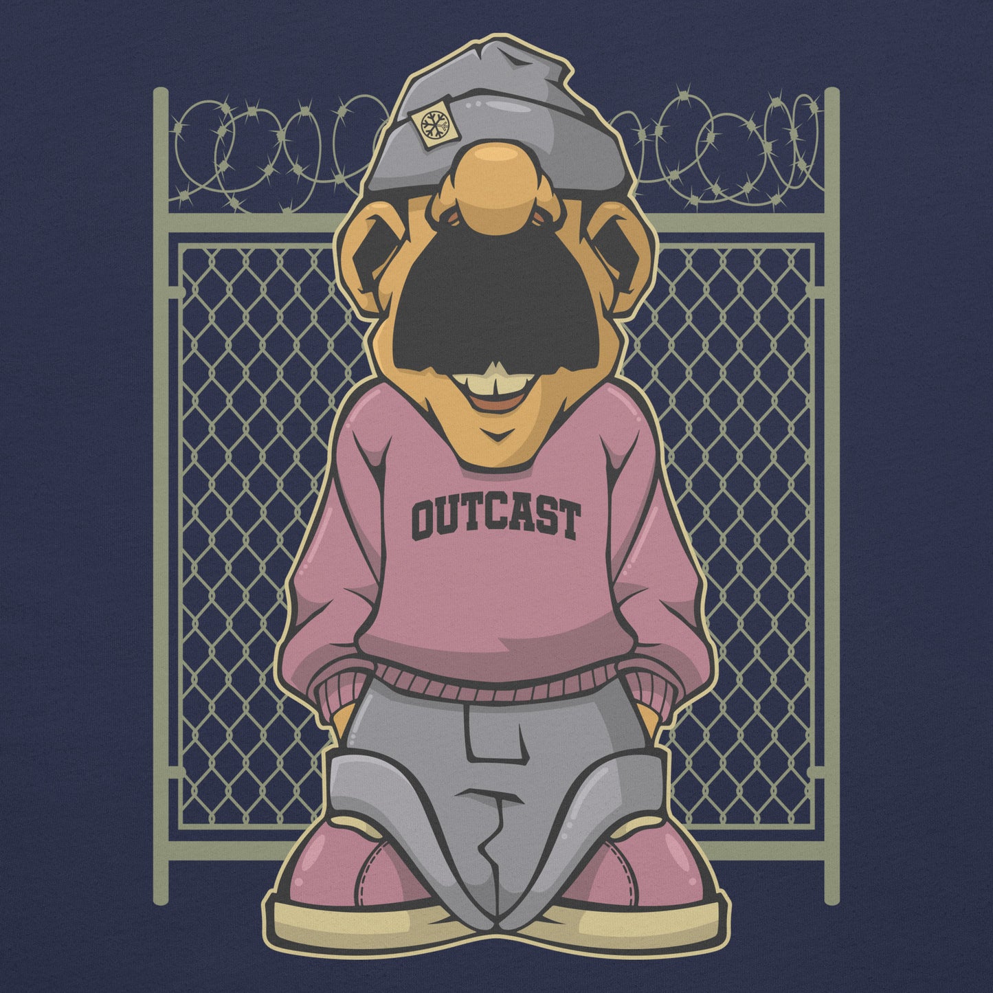 Navy-Outcast Graffiti Character Tee from B.Different Clothing, graphic, graffiti-inspired streetwear t-shirt