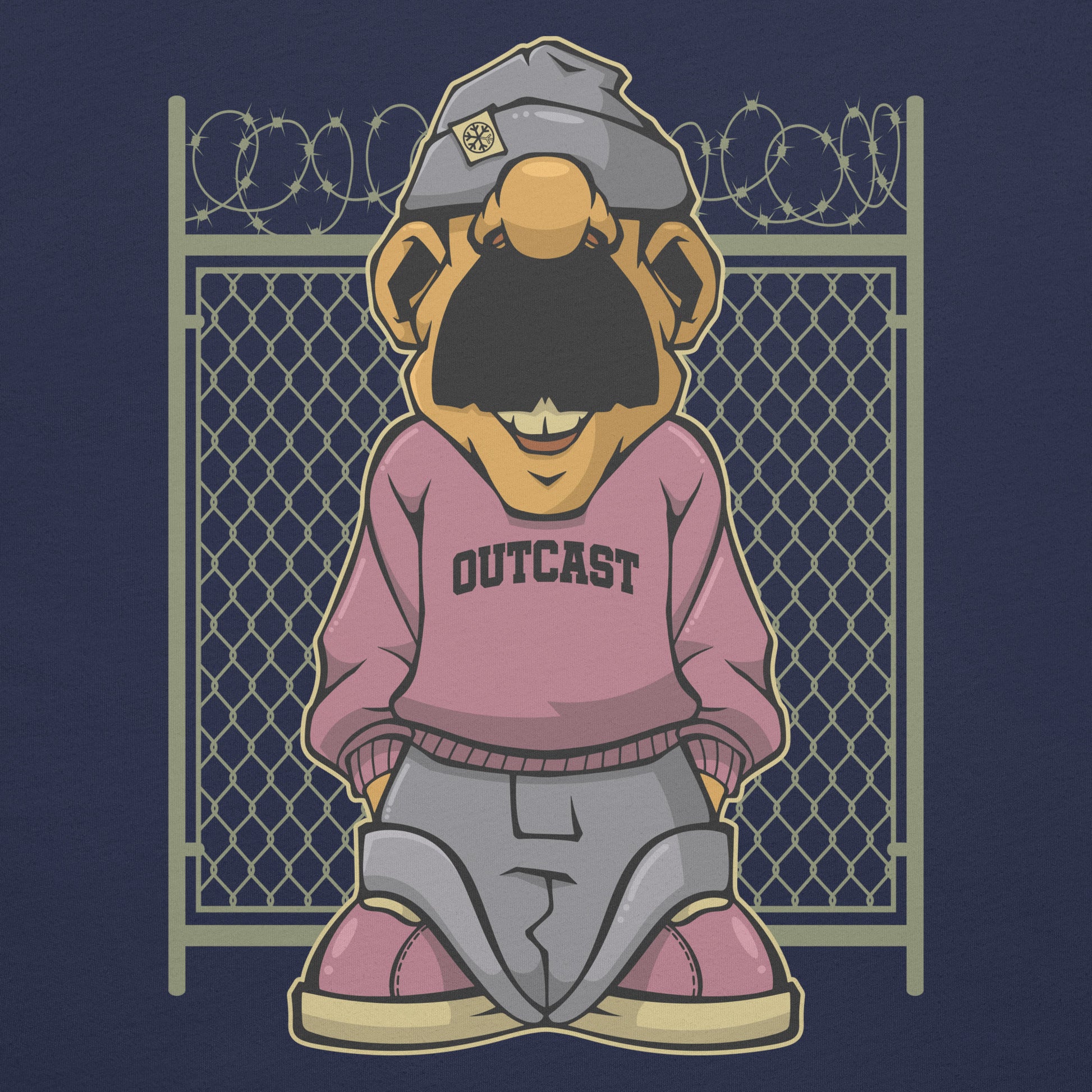 Navy-Outcast Graffiti Character Tee from B.Different Clothing, graphic, graffiti-inspired streetwear t-shirt