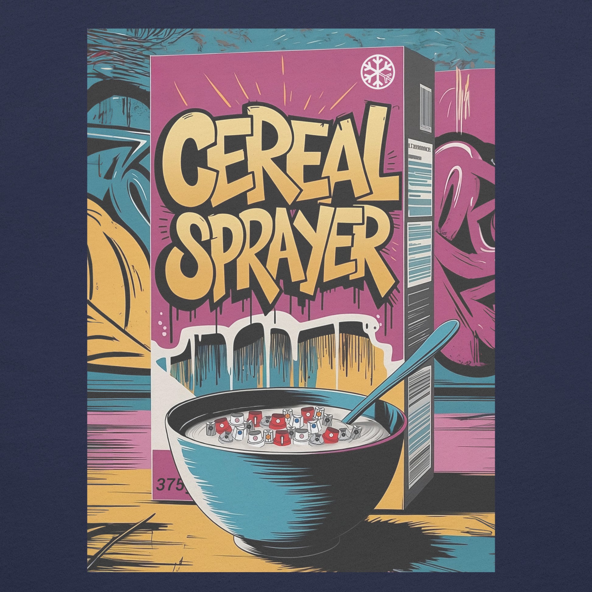 Navy-Cereal Sprayer Graffiti Tee from B.Different Clothing, graphic, graffiti-inspired streetwear t-shirt