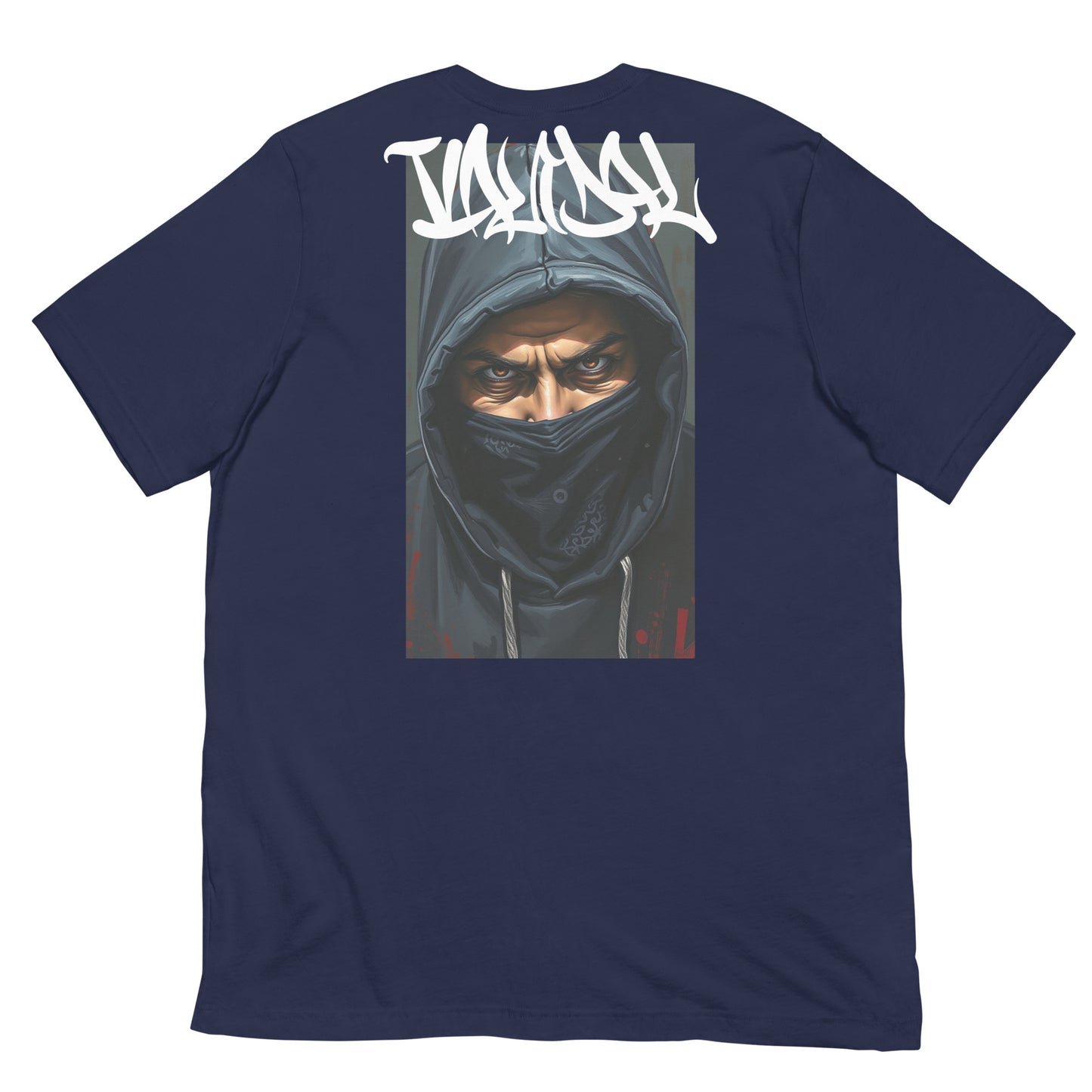 Navy-Vandal Graffiti Writer Tee from B.Different Clothing, back view, graffiti-inspired streetwear t-shirt