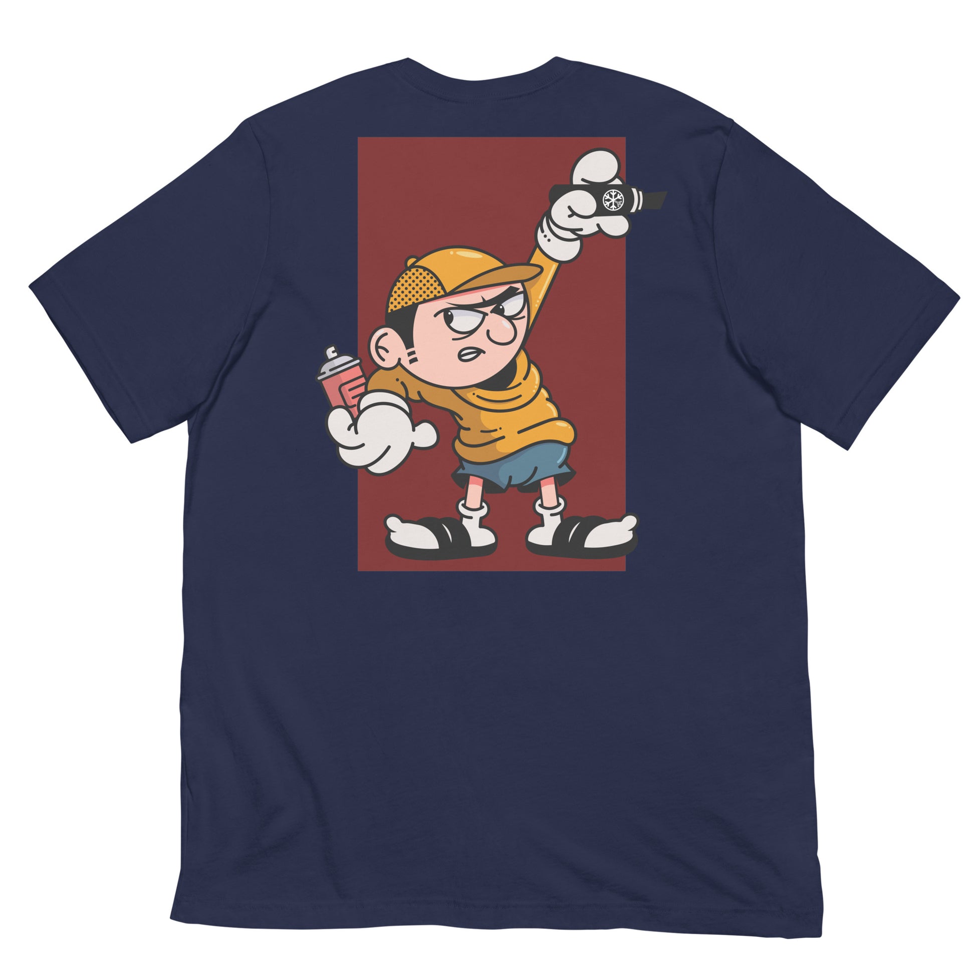 Navy-Get Down Graffiti Character Tee from B.Different Clothing, back view, graffiti-inspired streetwear t-shirt