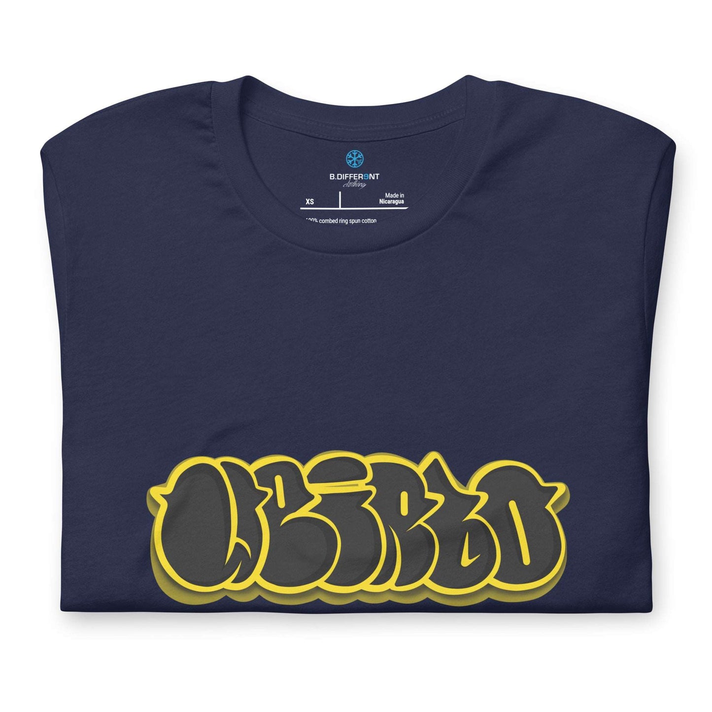 folded Weirdo Throwie Tee navy by B.Different Clothing street art graffiti inspired streetwear brand