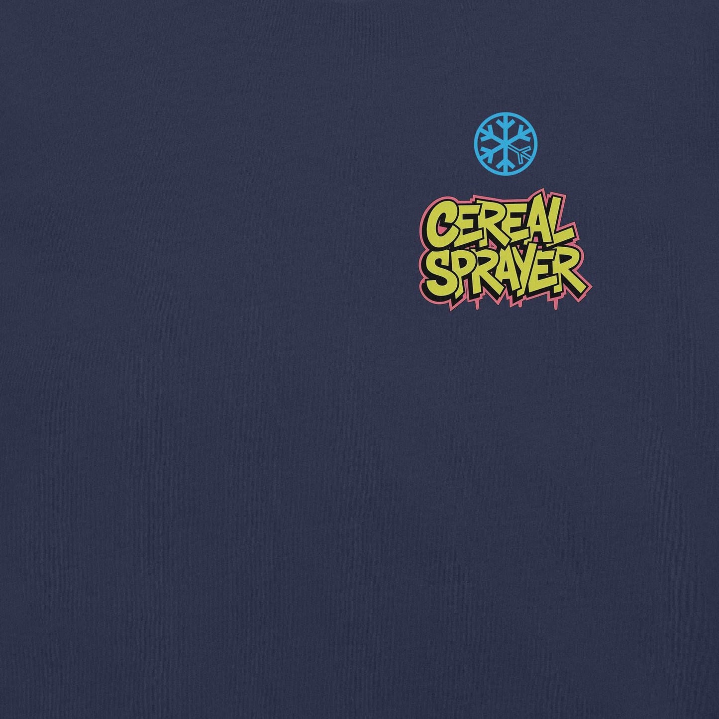 front graphic of Cereal Sprayer Graffiti Tee navy B.Different Clothing graffiti street art inspired streetwear brand