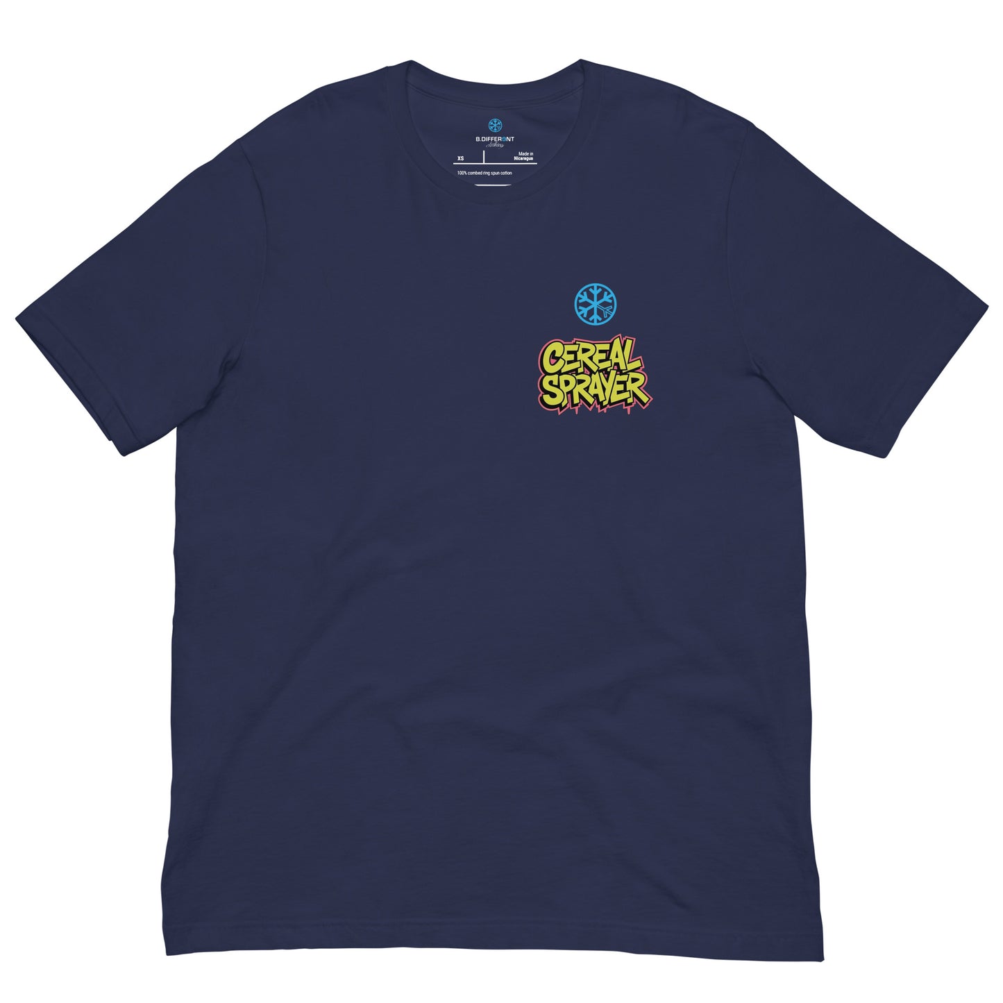 front of Cereal Sprayer Graffiti Tee navy B.Different Clothing graffiti street art inspired streetwear brand