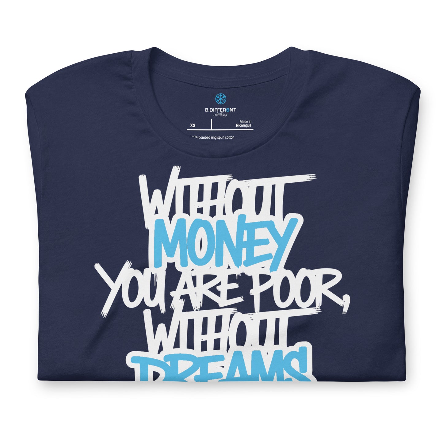 Navy-Without Dreams You Are Nothing Graffiti Tee from B.Different Clothing, folded, graffiti-inspired streetwear t-shirt