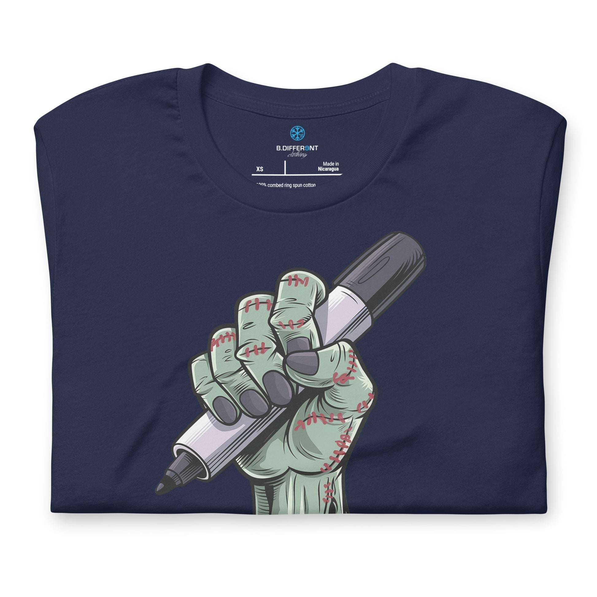 Navy-Thing Graffiti Tee from B.Different Clothing, folded, graffiti-inspired streetwear t-shirt