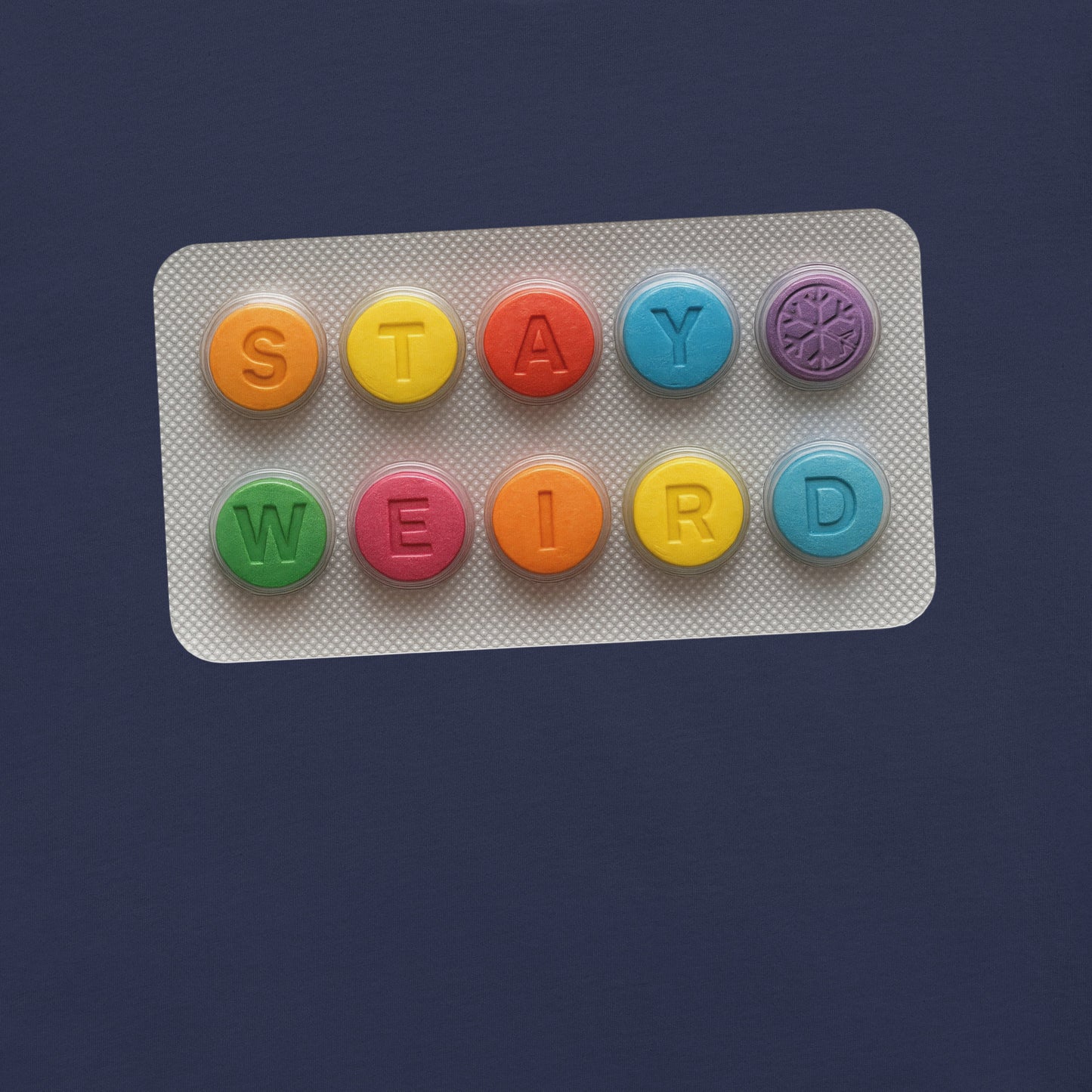 Navy-Stay Weird Pills Tee from B.Different Clothing, graphic, graffiti-inspired streetwear t-shirt