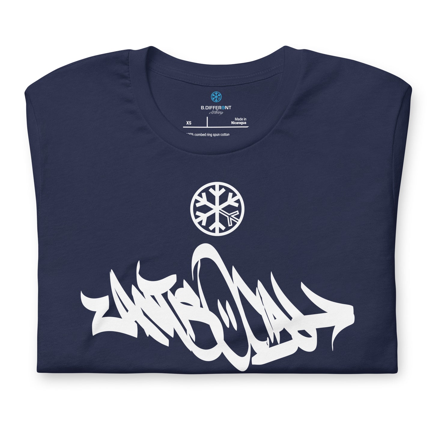 Navy-Antisocial Graffiti Tag Tee from B.Different Clothing, folded, graffiti-inspired streetwear t-shirt