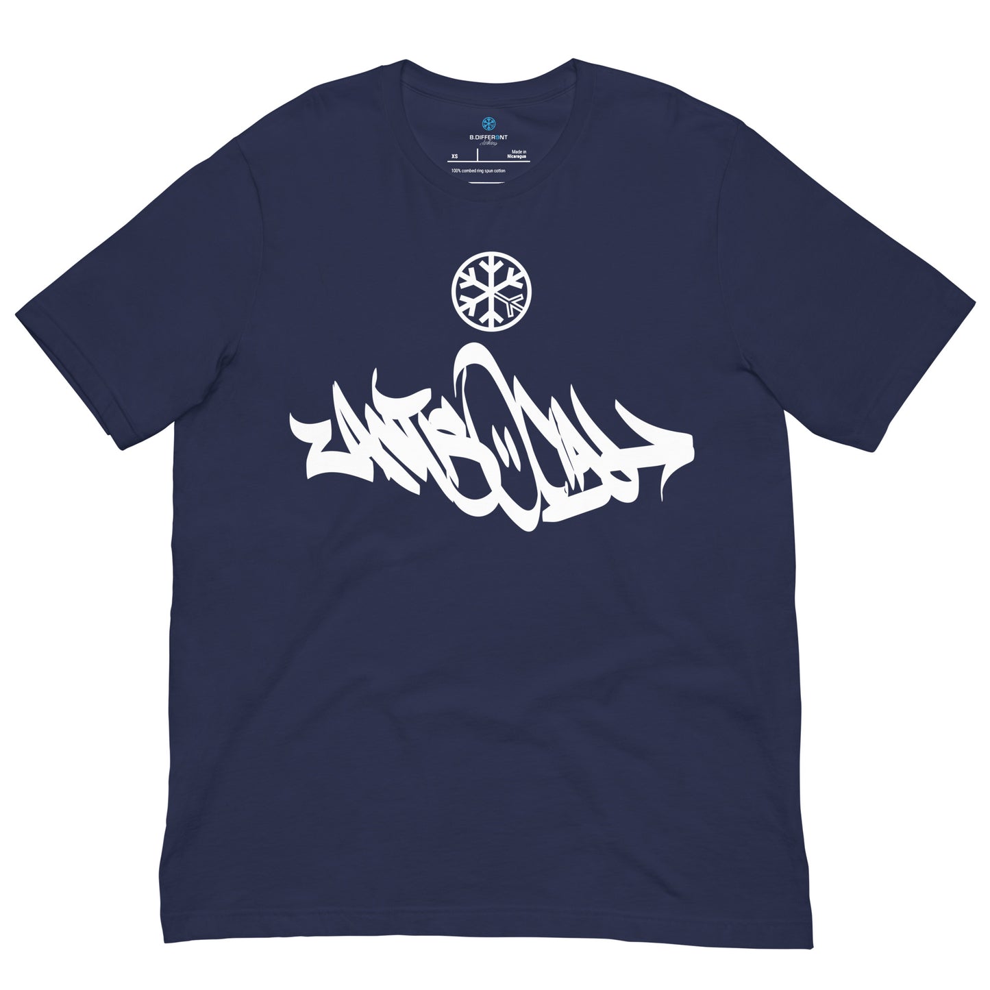 Navy-Antisocial Graffiti Tag Tee from B.Different Clothing, front view, graffiti-inspired streetwear t-shirt