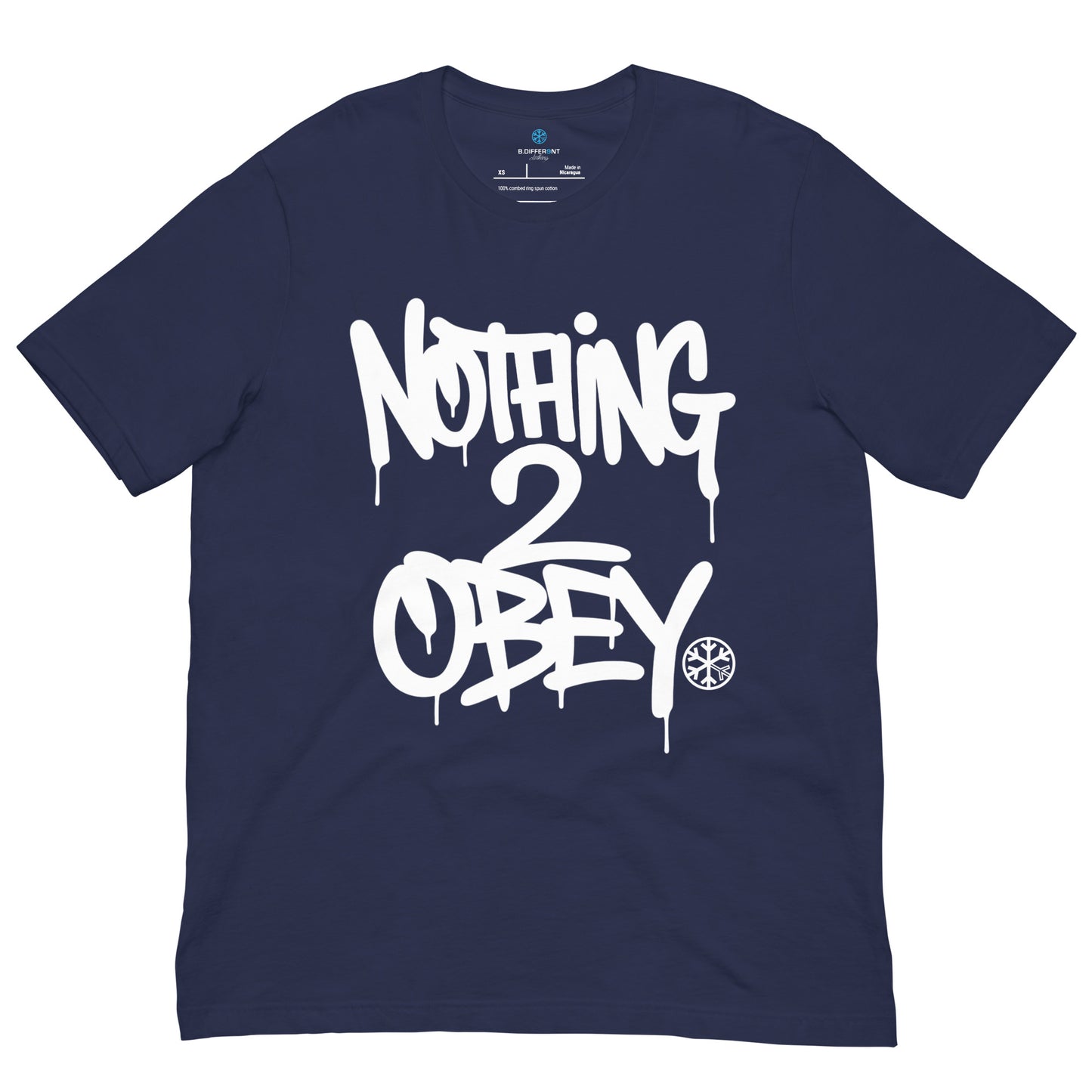 Navy-Nothing 2 Obey Graffiti Tee from B.Different Clothing, front view, graffiti-inspired streetwear t-shirt