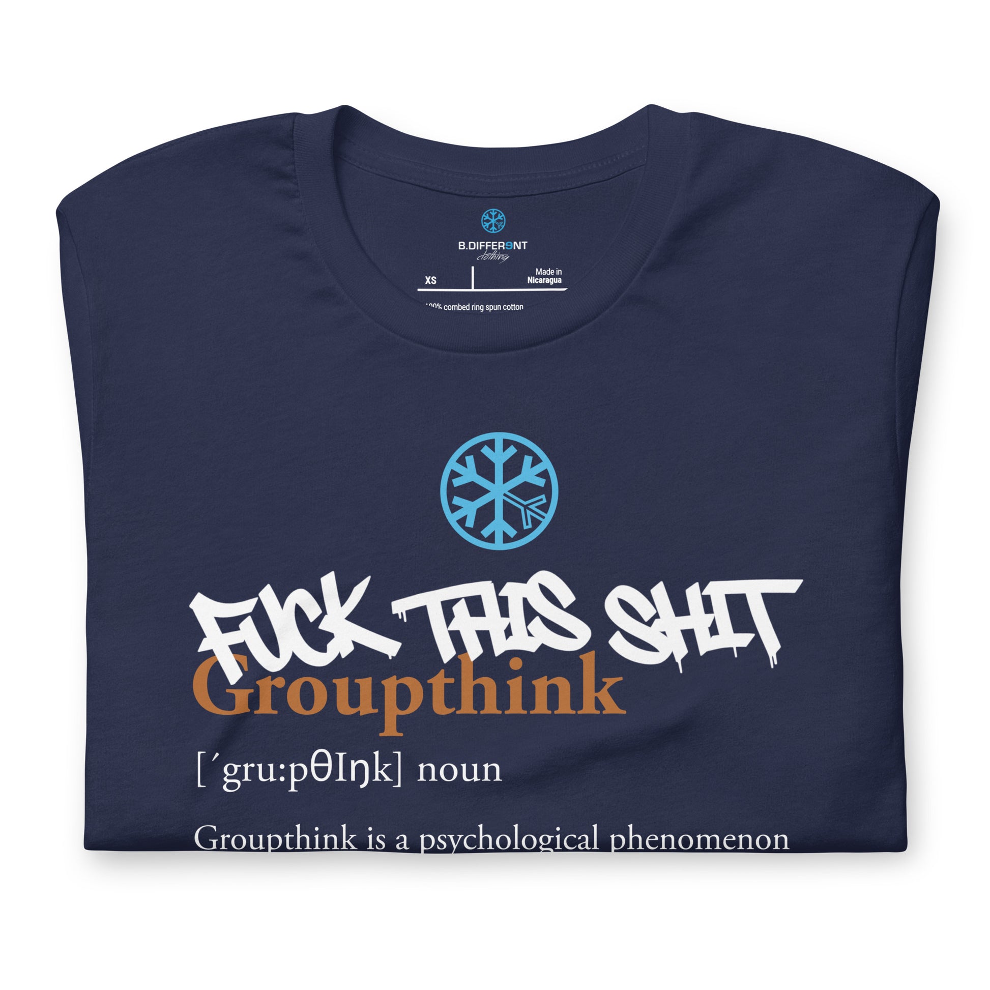 Navy-Groupthink Graffiti Tee from B.Different Clothing, folded, graffiti-inspired streetwear t-shirt