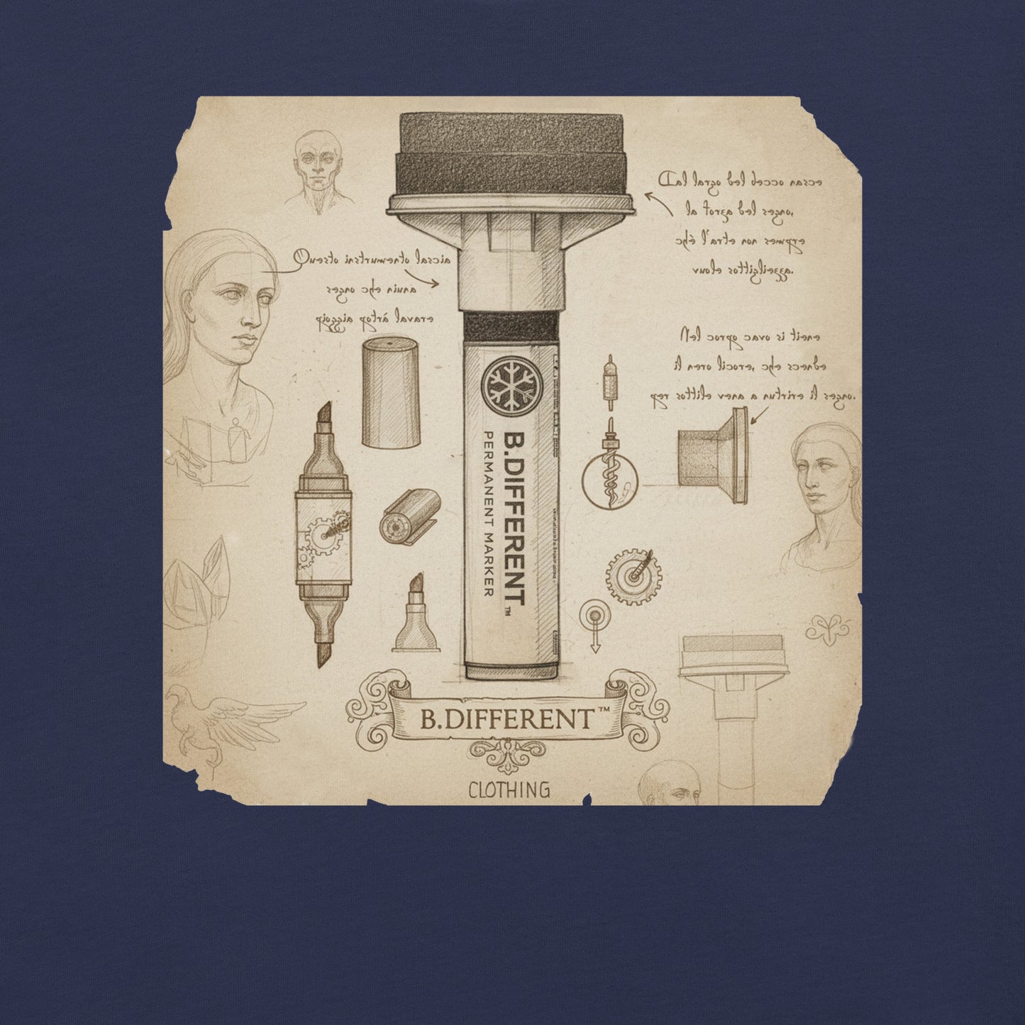 Navy-Marker Sketch Graffiti Tee from B.Different Clothing, graphic, graffiti-inspired streetwear t-shirt