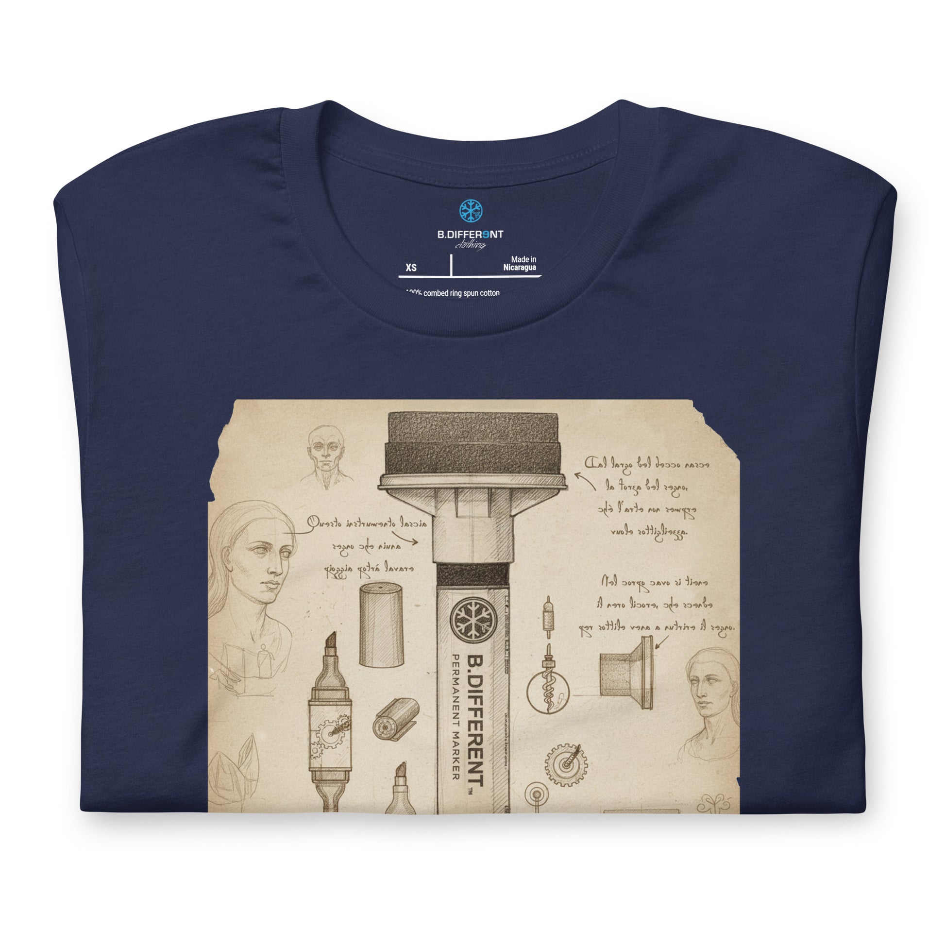 Navy-Marker Sketch Graffiti Tee from B.Different Clothing, folded, graffiti-inspired streetwear t-shirt