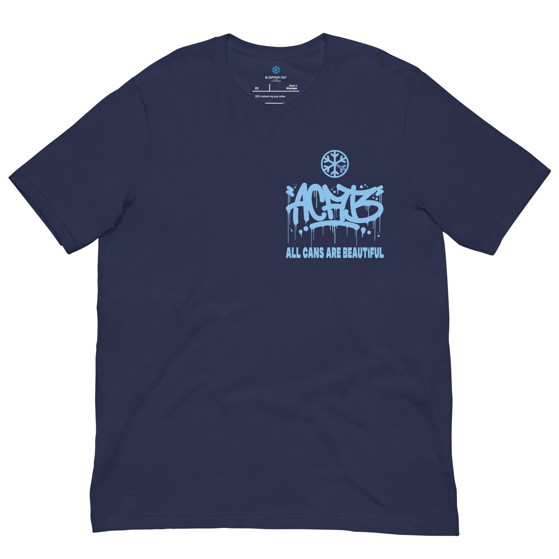 Navy-ACAB Graffiti Character Tee from B.Different Clothing, front view, graffiti-inspired streetwear t-shirt