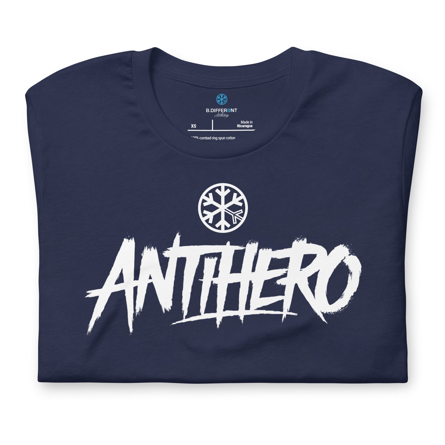 Navy-Antihero Graffiti Tag Tee from B.Different Clothing, folded, graffiti-inspired streetwear t-shirt