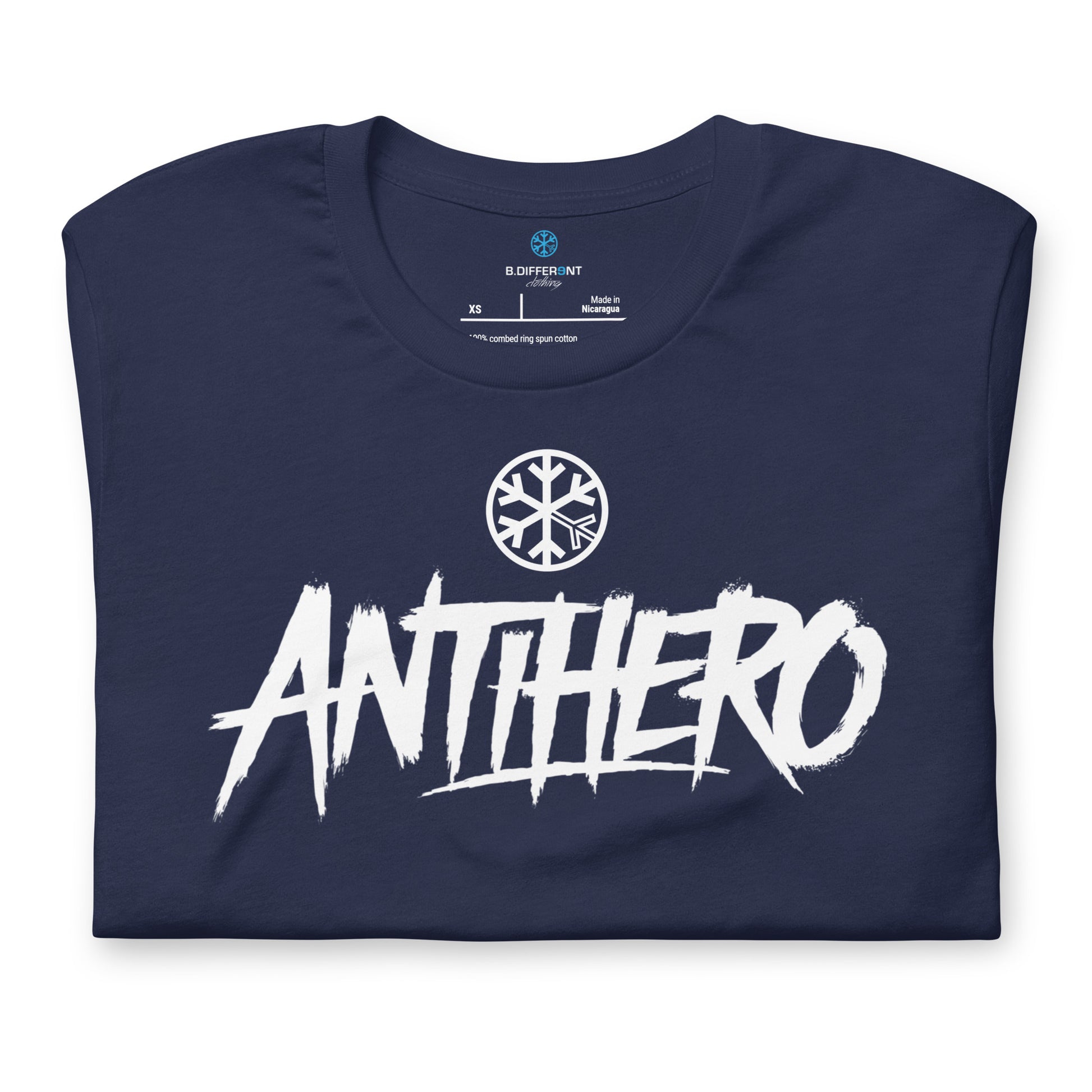 Navy-Antihero Graffiti Tag Tee from B.Different Clothing, folded, graffiti-inspired streetwear t-shirt