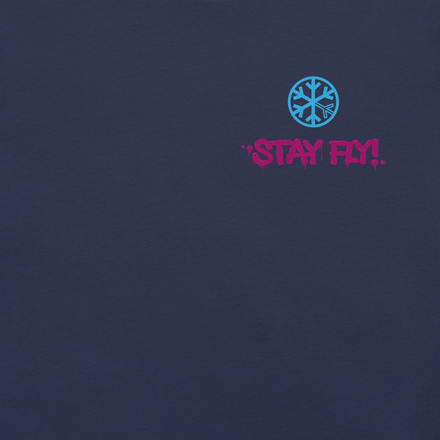 Navy-Stay Fly Graffiti Character Tee from B.Different Clothing, front graphic, graffiti-inspired streetwear t-shirt