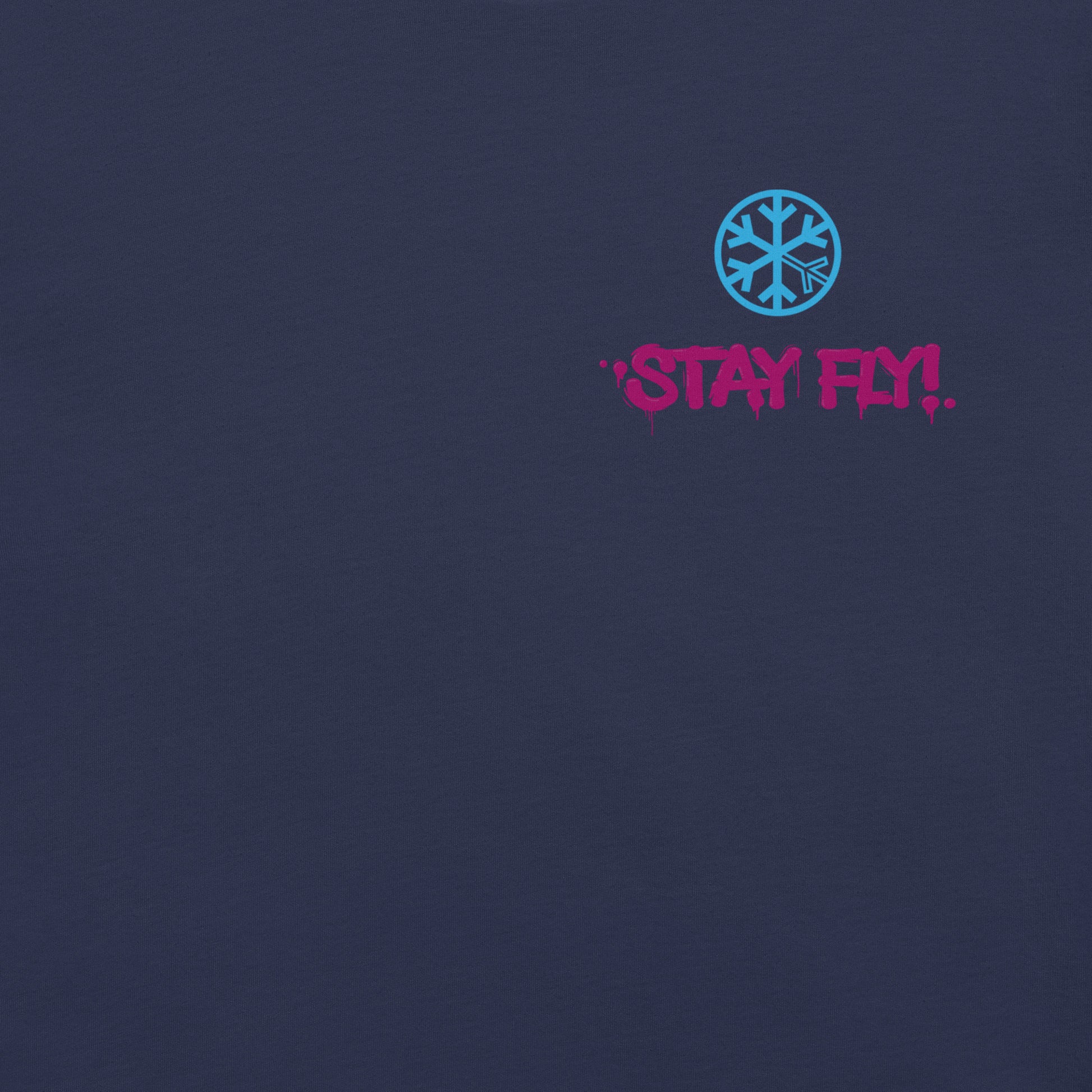 Navy-Stay Fly Graffiti Character Tee from B.Different Clothing, front graphic, graffiti-inspired streetwear t-shirt