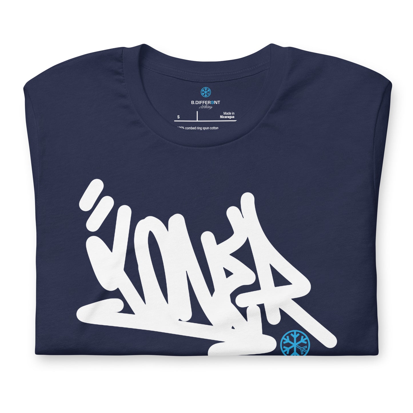 Navy-Loner Graffiti Tag Tee from B.Different Clothing, folded, graffiti-inspired streetwear t-shirt