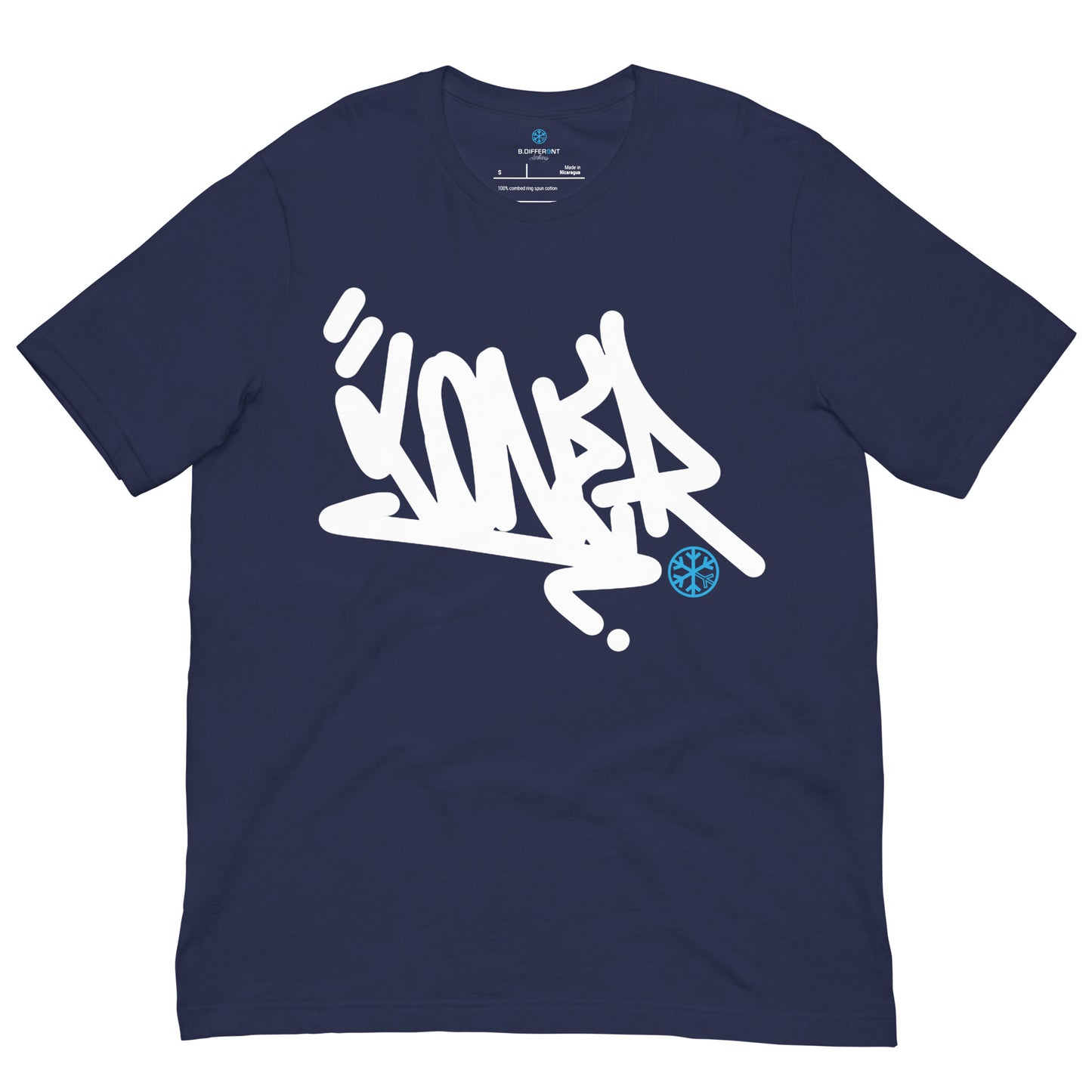 Navy-Loner Graffiti Tag Tee from B.Different Clothing, front view, graffiti-inspired streetwear t-shirt