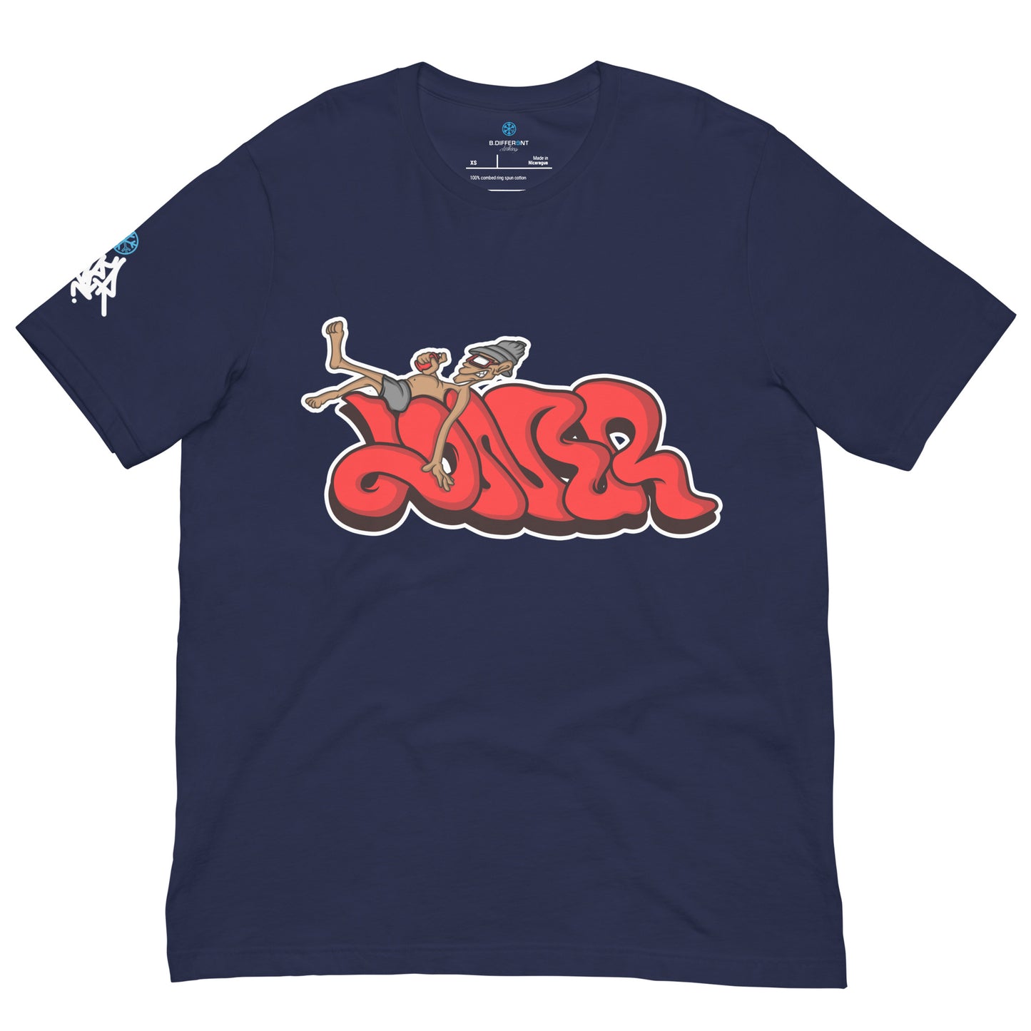 Navy-Loner Graffiti Piece Tee from B.Different Clothing, front view, graffiti-inspired streetwear t-shirt