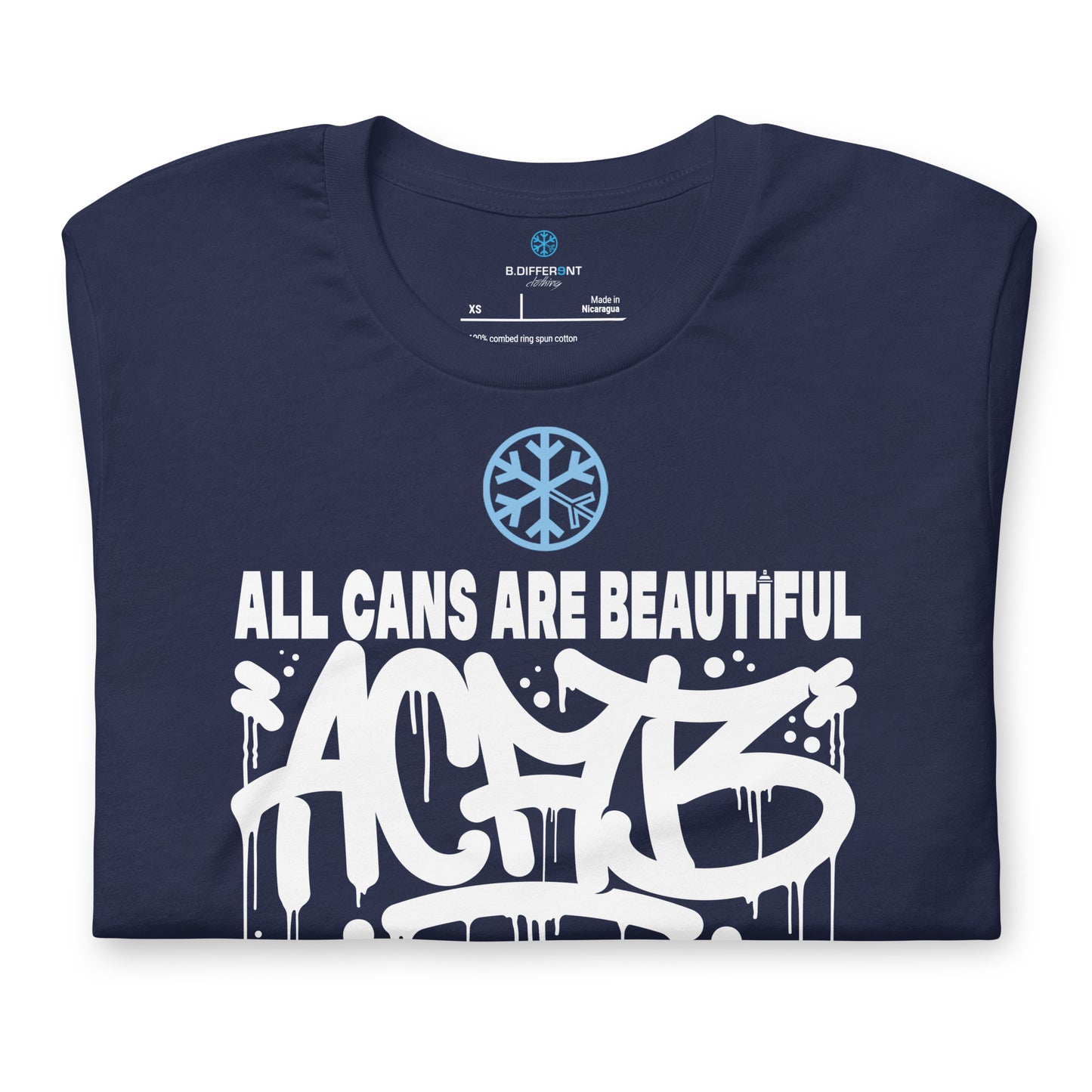 Navy-Acab Graffiti Tag Tee from B.Different Clothing, folded, graffiti-inspired streetwear t-shirt