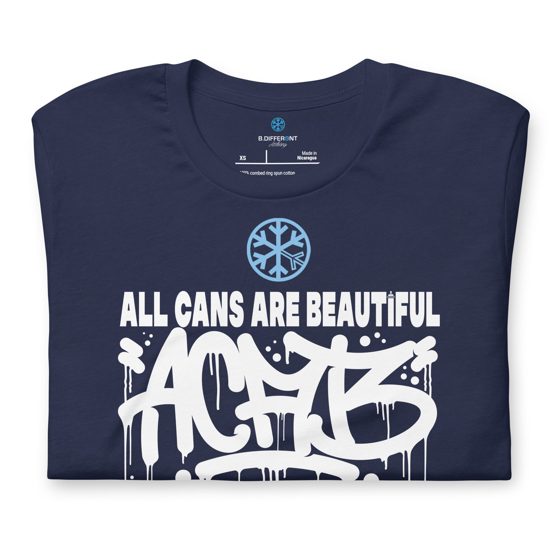 Navy-Acab Graffiti Tag Tee from B.Different Clothing, folded, graffiti-inspired streetwear t-shirt