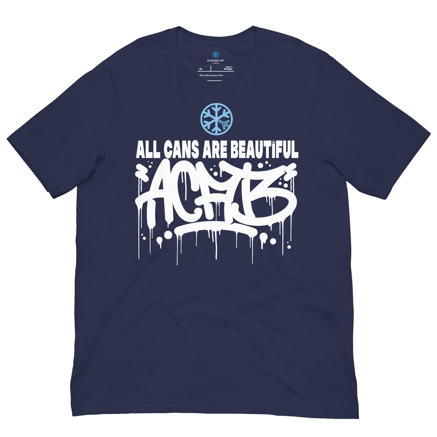 Navy-Acab Graffiti Tag Tee from B.Different Clothing, front view, graffiti-inspired streetwear t-shirt