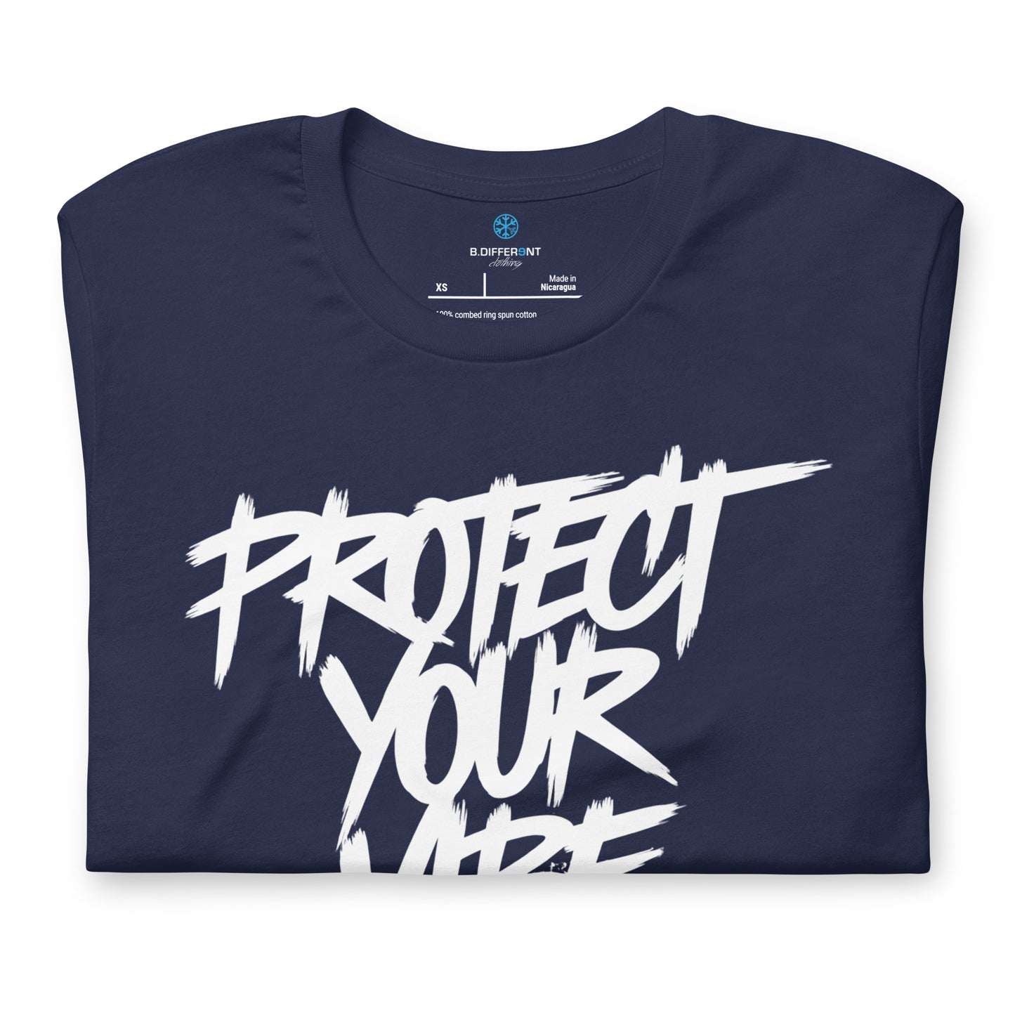 Navy-Protect Your Vibe Graffiti Tag Tee from B.Different Clothing, folded, graffiti-inspired streetwear t-shirt
