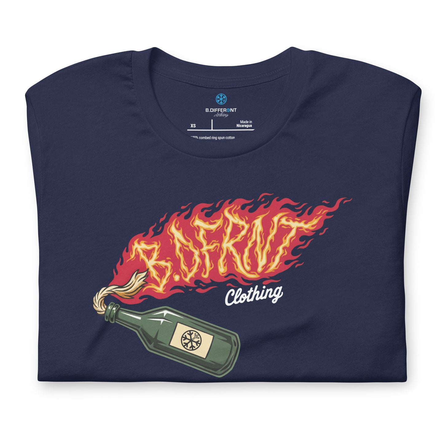 Navy-Molotov Graffiti Tee from B.Different Clothing, folded, graffiti-inspired streetwear t-shirt