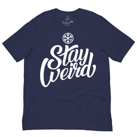 Navy-Stay Weird Tee from B.Different Clothing, front view, graffiti-inspired streetwear t-shirt