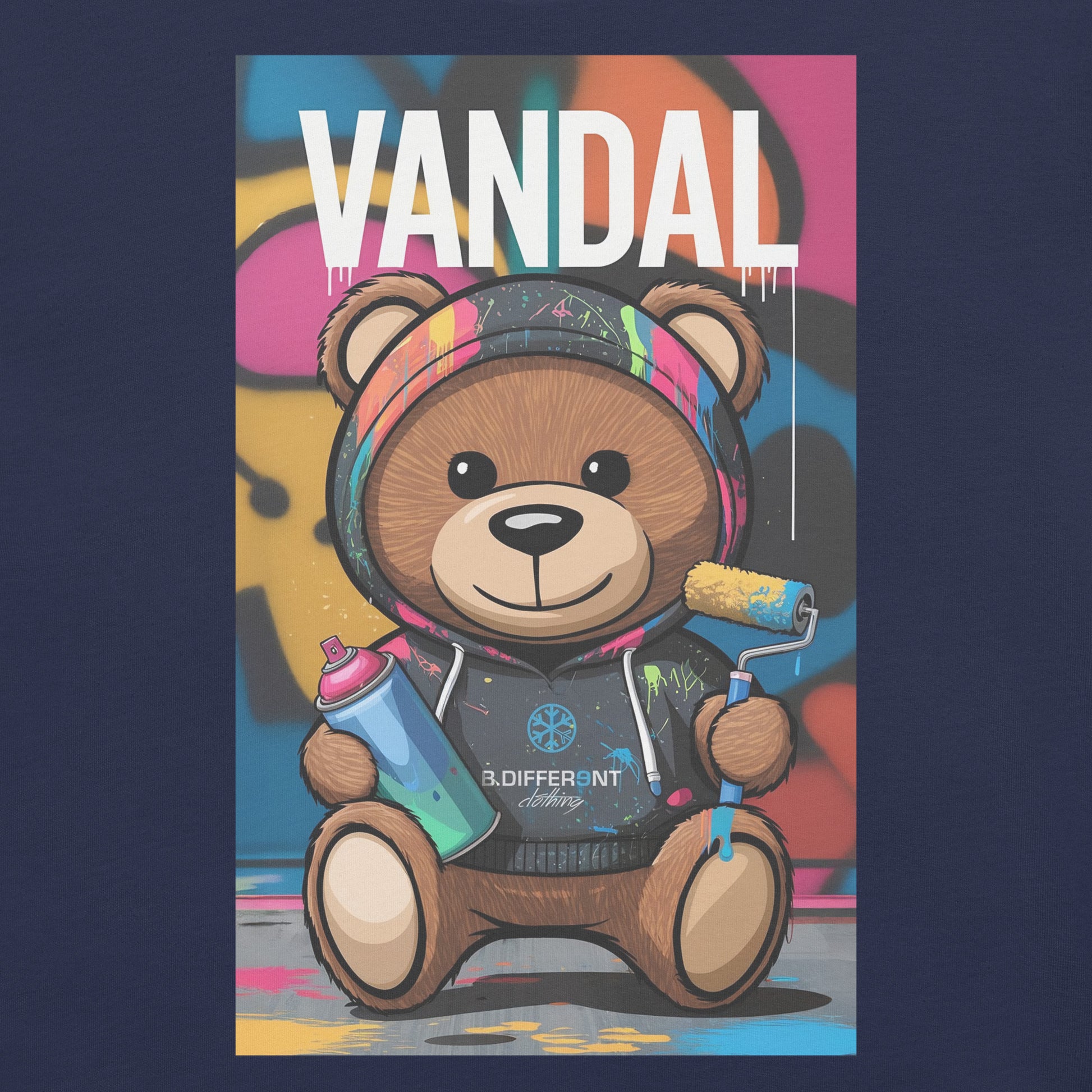 Navy-Vandal Teddy Bear Graffiti Tee from B.Different Clothing, graphic, graffiti-inspired streetwear