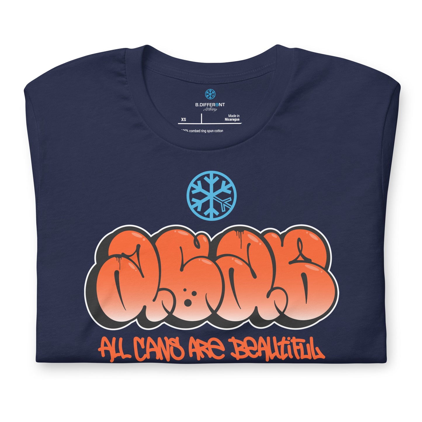 Navy-ACAB Graffiti Throw-up Tee from B.Different Clothing, folded, graffiti-inspired streetwear t-shirt