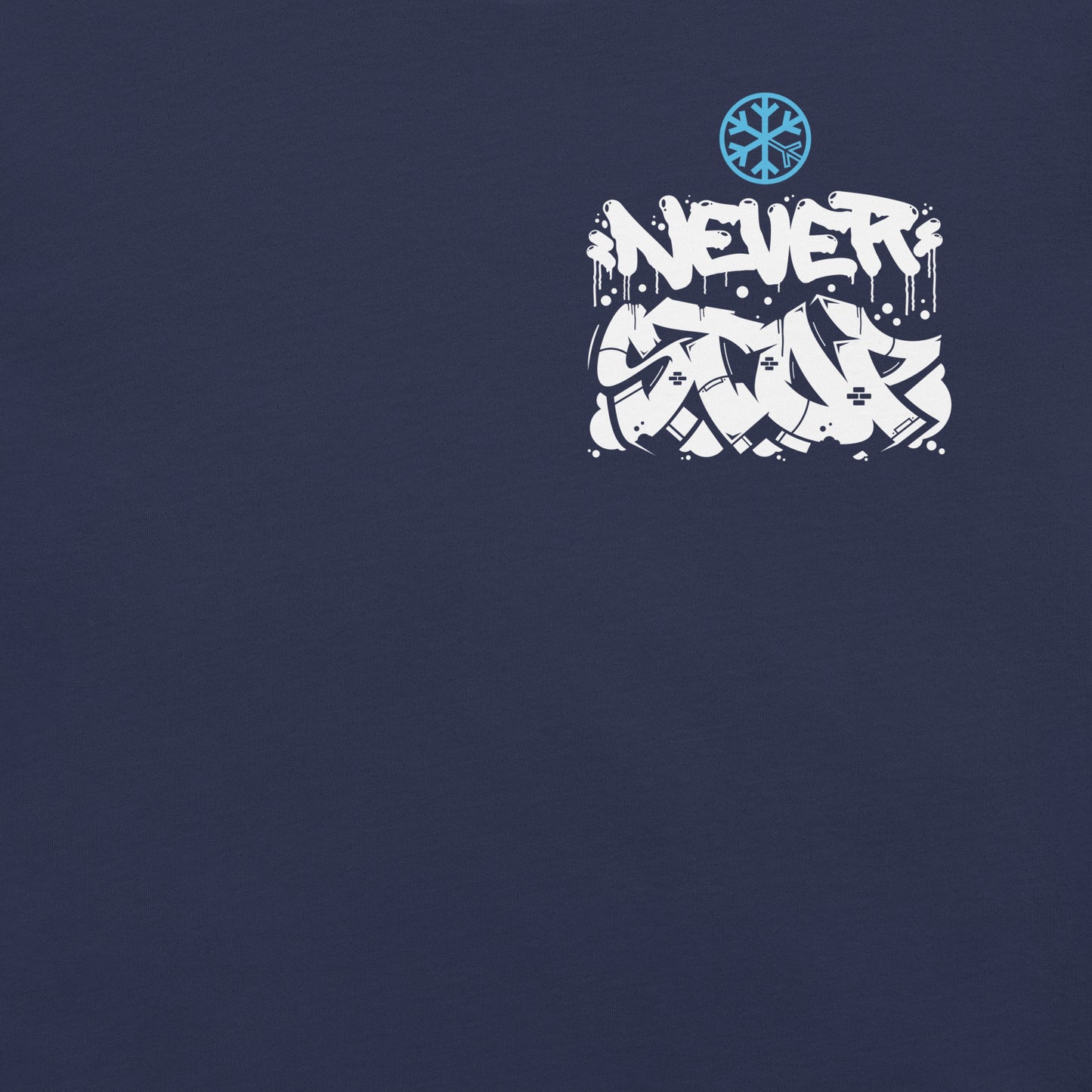 Navy-Never Stop Graffiti Character Tee from B.Different Clothing, front graphic, graffiti-inspired streetwear t-shirt