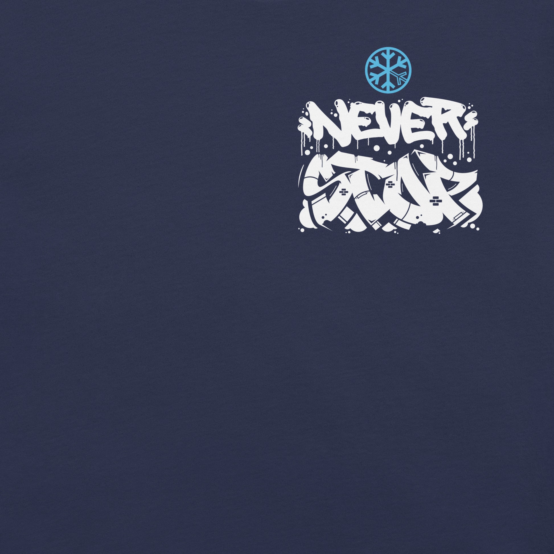 Navy-Never Stop Graffiti Character Tee from B.Different Clothing, front graphic, graffiti-inspired streetwear t-shirt
