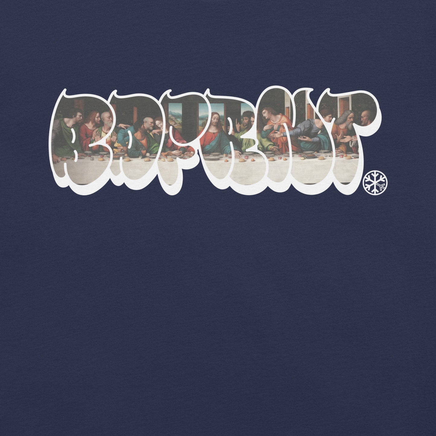Navy-BDFRNT Throwie x Last Supper Graffiti Tee from B.Different Clothing, graphic, graffiti-inspired streetwear t-shirt