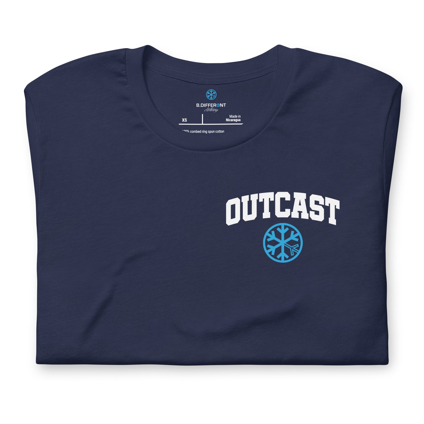 Navy-Outcast Graffiti Character Tee from B.Different Clothing, folded, graffiti-inspired streetwear t-shirt