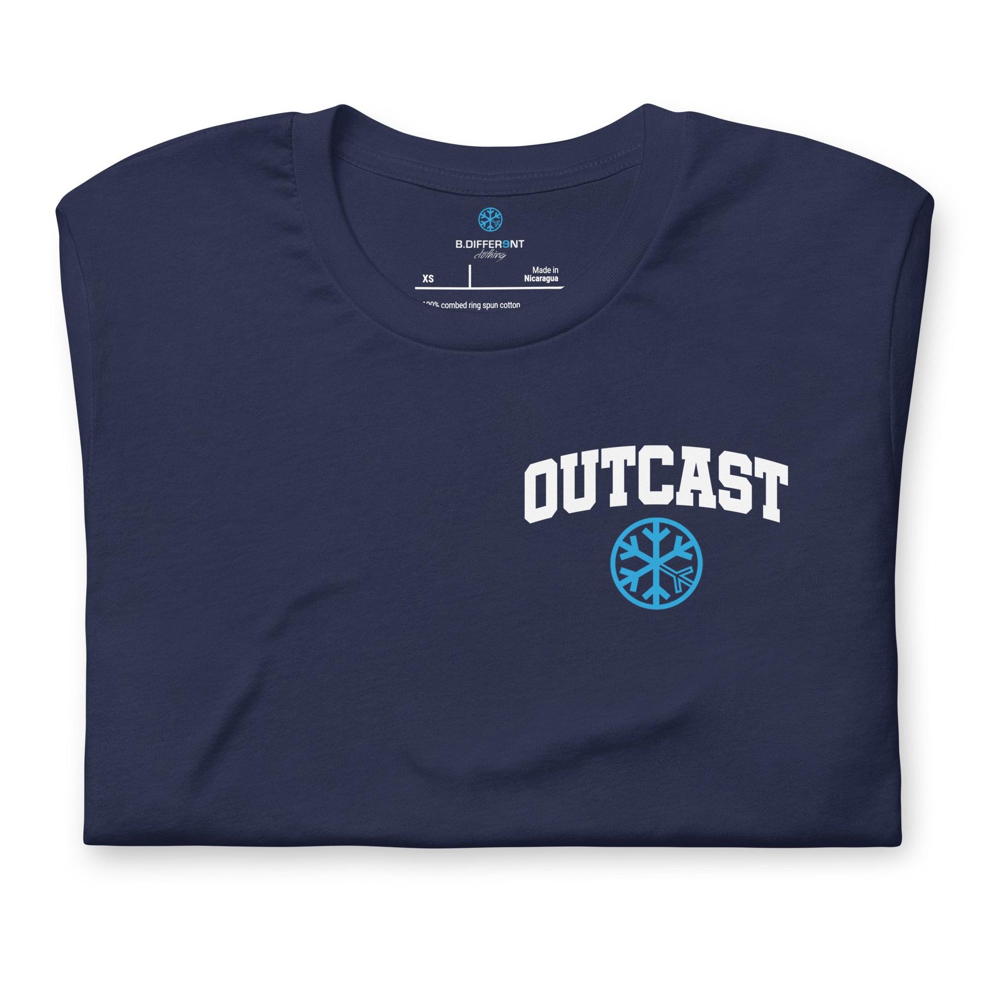 Navy-Outcast Graffiti Character Tee from B.Different Clothing, folded, graffiti-inspired streetwear t-shirt