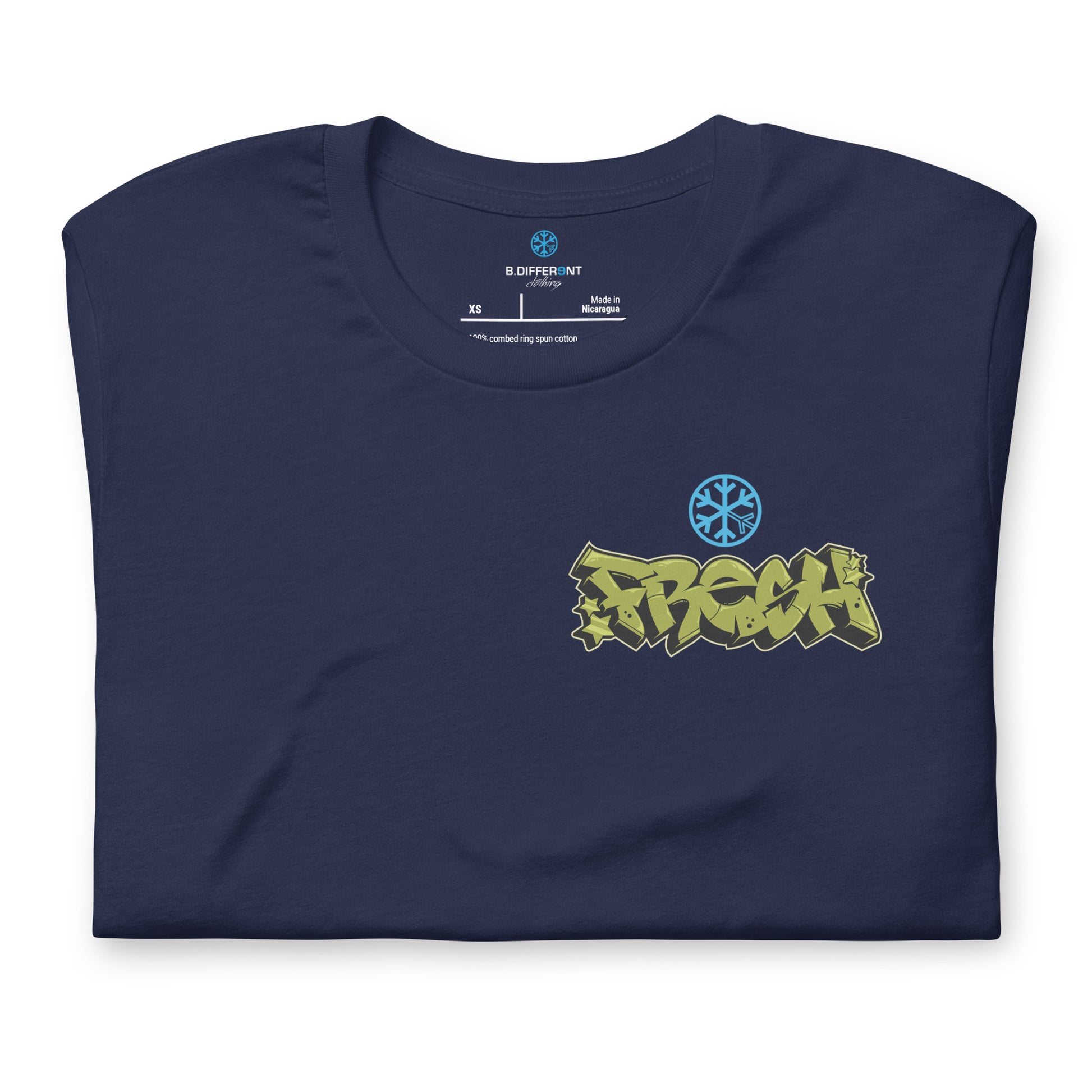 Navy-Fresh Graffiti Character Tee from B.Different Clothing, folded, graffiti-inspired streetwear t-shirt
