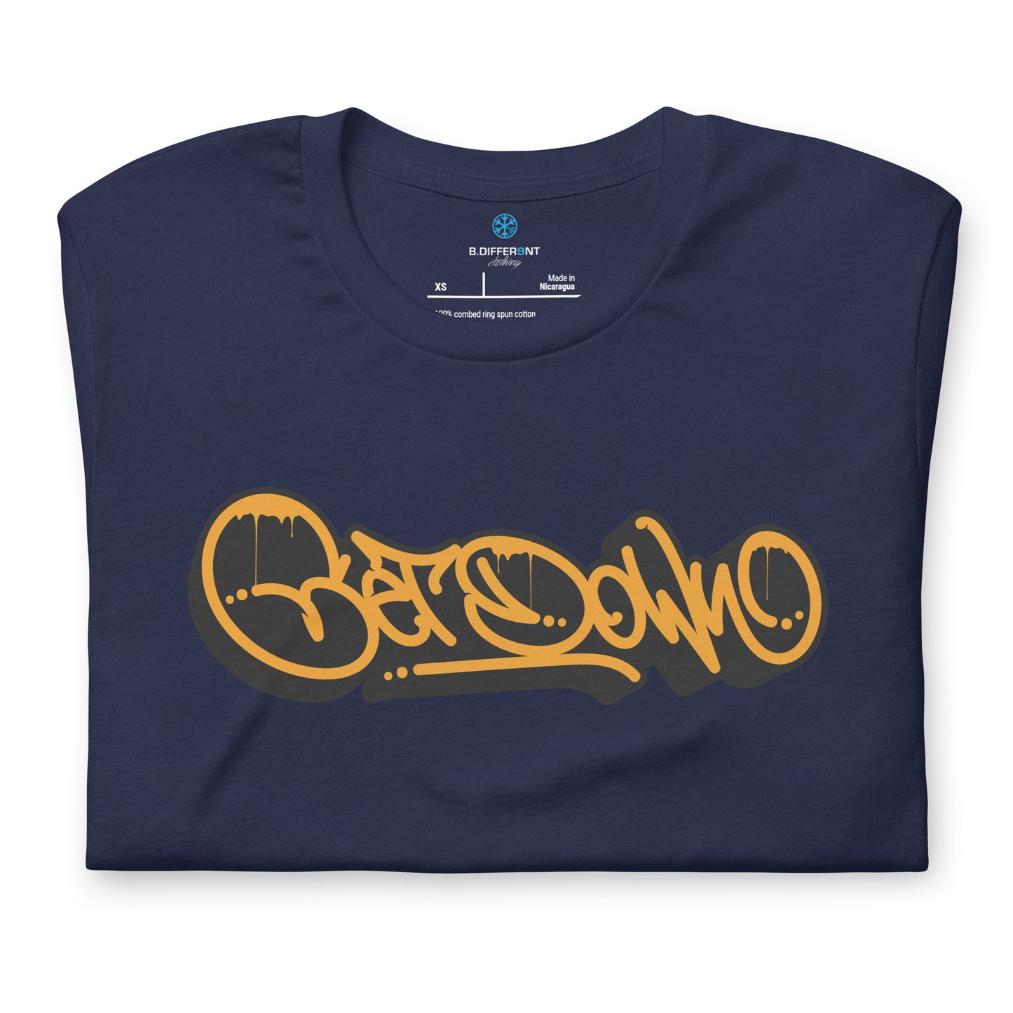 Navy-Get Down Graffiti Tag Tee from B.Different Clothing, folded, graffiti-inspired streetwear t-shirt