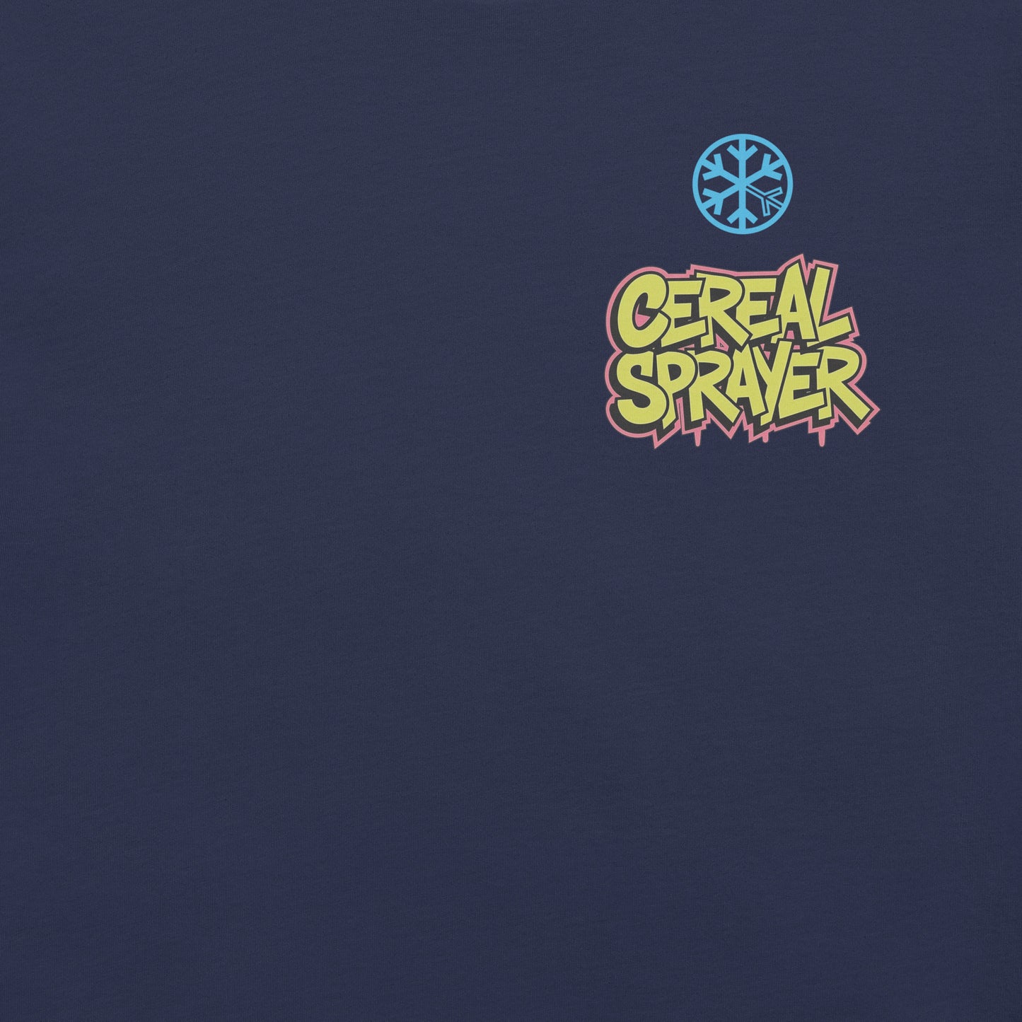 Navy-Cereal Sprayer Graffiti Tee from B.Different Clothing, front graphic, graffiti-inspired streetwear t-shirt