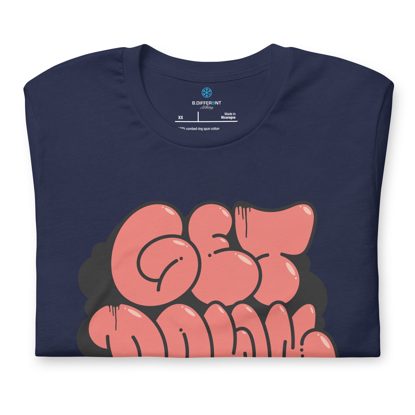 Navy-Get Down Graffiti Throw-up Tee from B.Different Clothing, folded, graffiti-inspired streetwear t-shirt