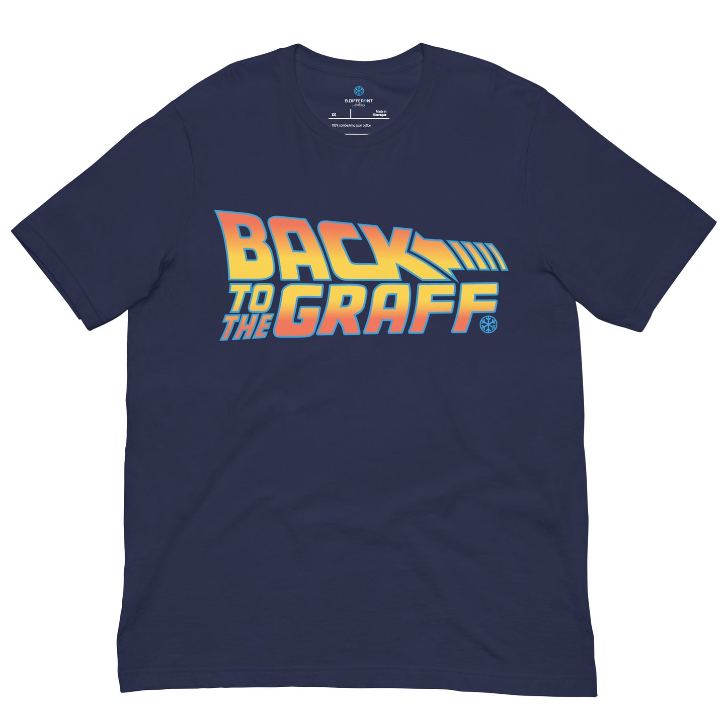 Navy-Back to the Graff Tee from B.Different Clothing, front view, graffiti-inspired streetwear t-shirt