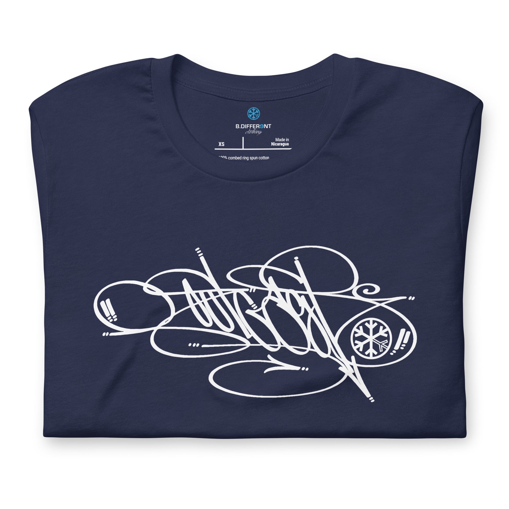 Navy-Outcast Tag Tee by Graffiti Dad from B.Different Clothing, folded, graffiti-inspired streetwear t-shirt