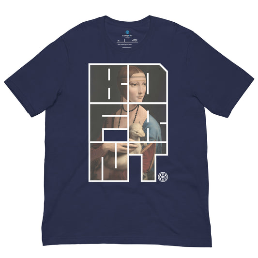 Navy-BDFRNT Blockbuster x Lady With Ermine Graffiti Tee from B.Different Clothing, front view, graffiti-inspired streetwear t-shirt